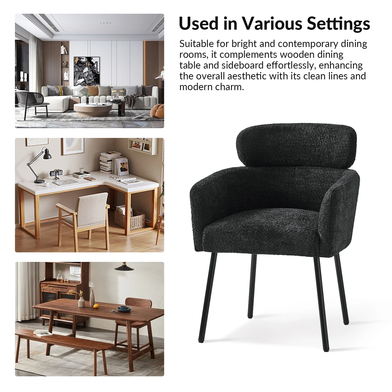 Adrian Boucle Dining Chair in Black - Image 3