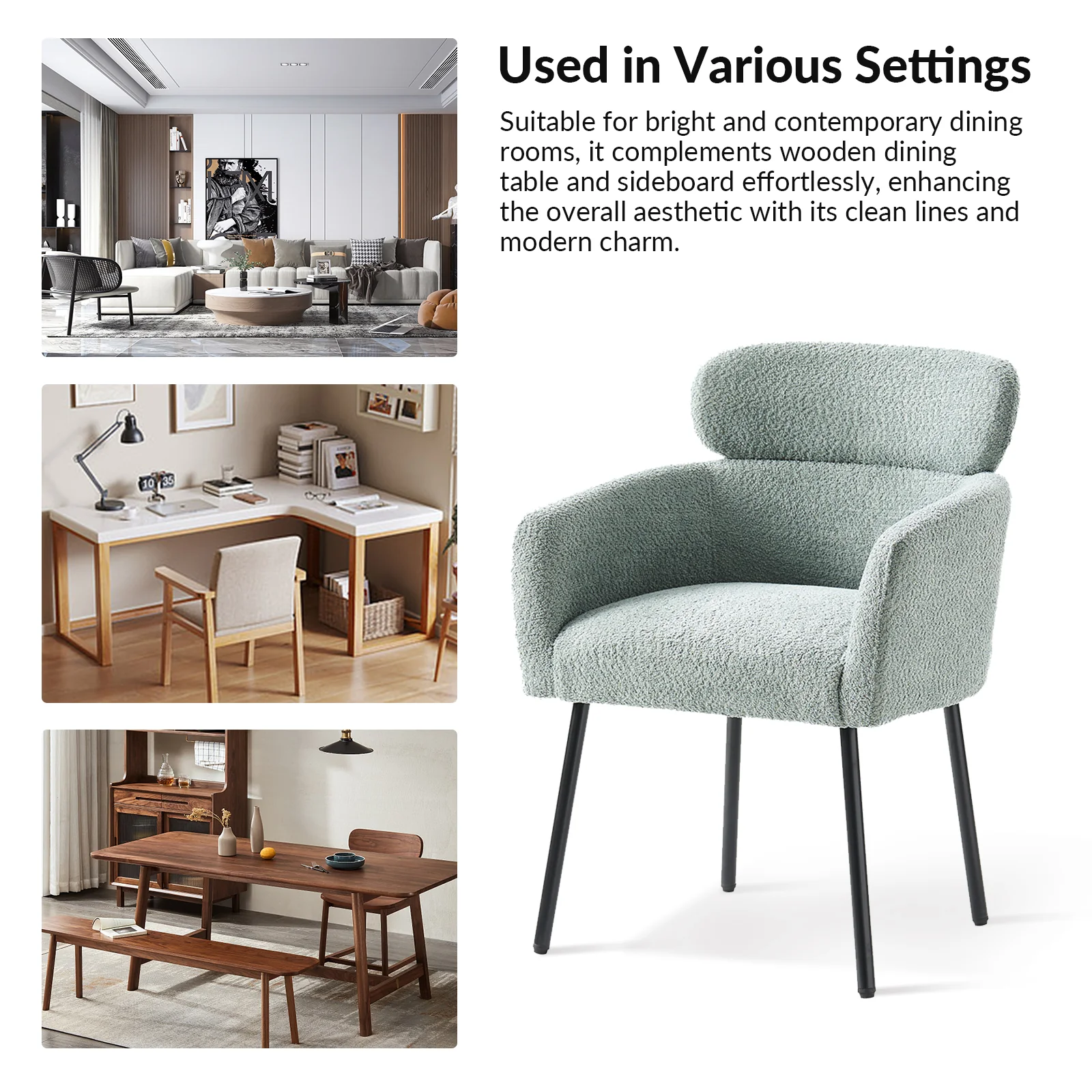 Adrian Boucle Dining Chair in Sage - Image 3