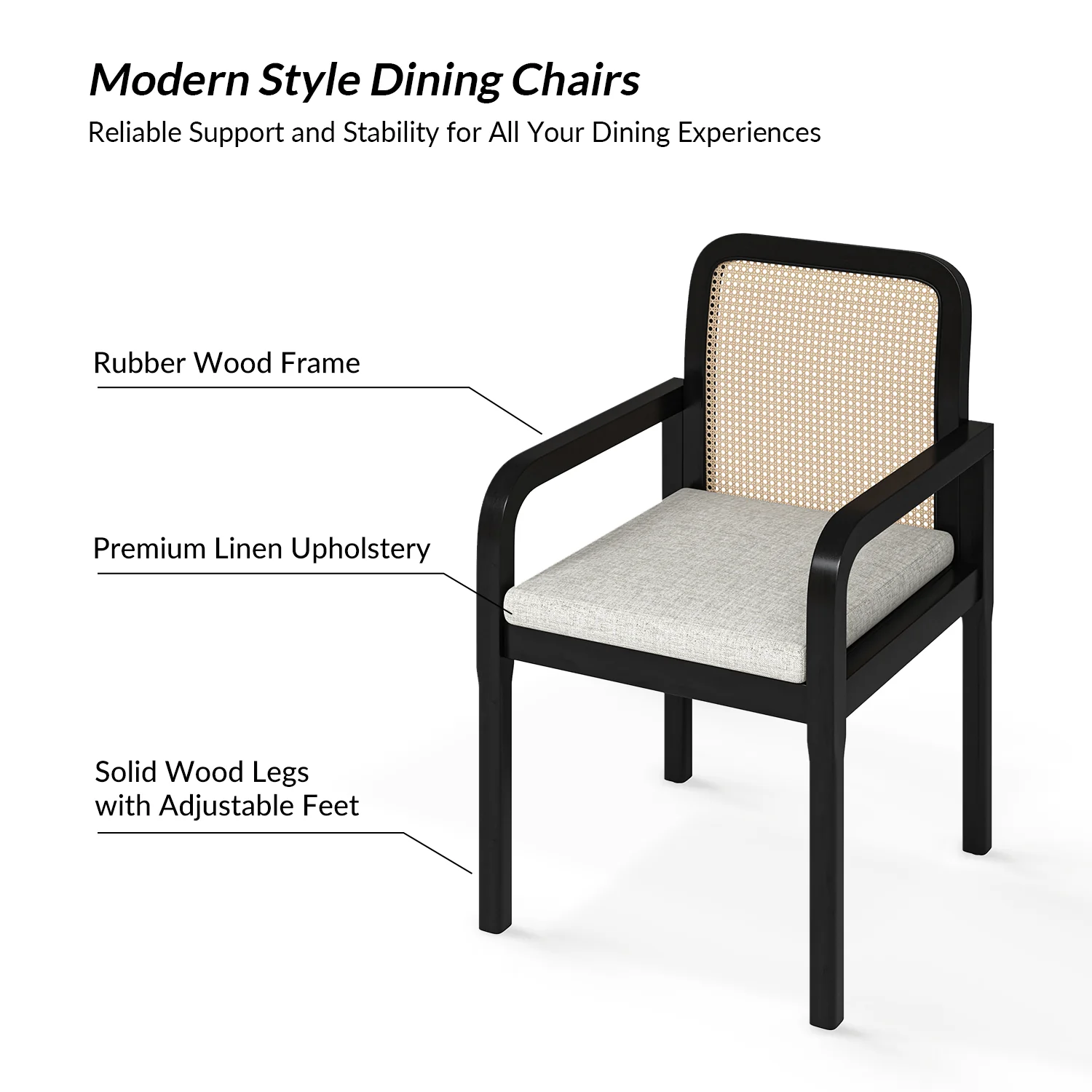 Antoine Ratten Dining Chair Set of 2 in Black - Image 5