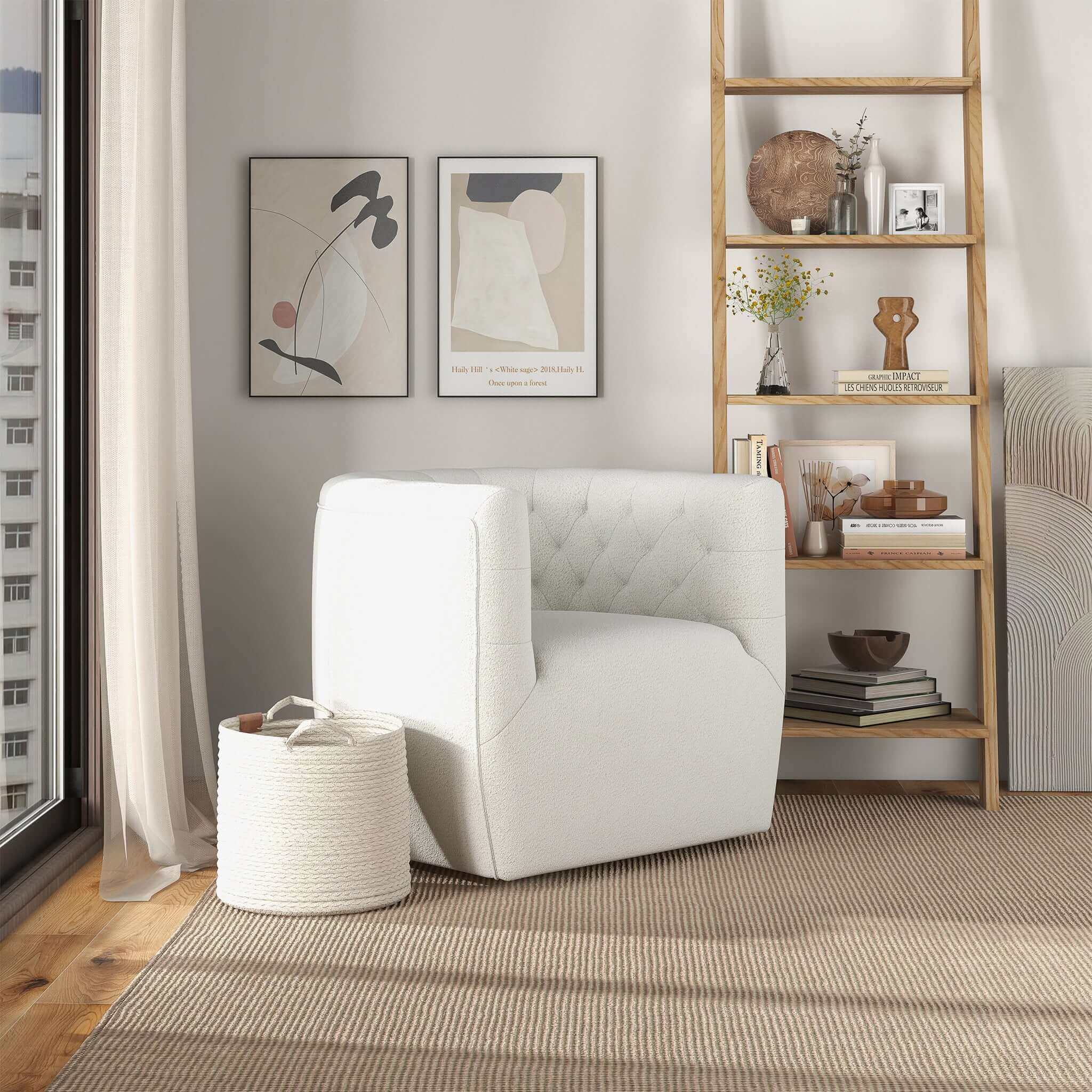 Delaney Cream Boucle Swivel Chair - Image 2