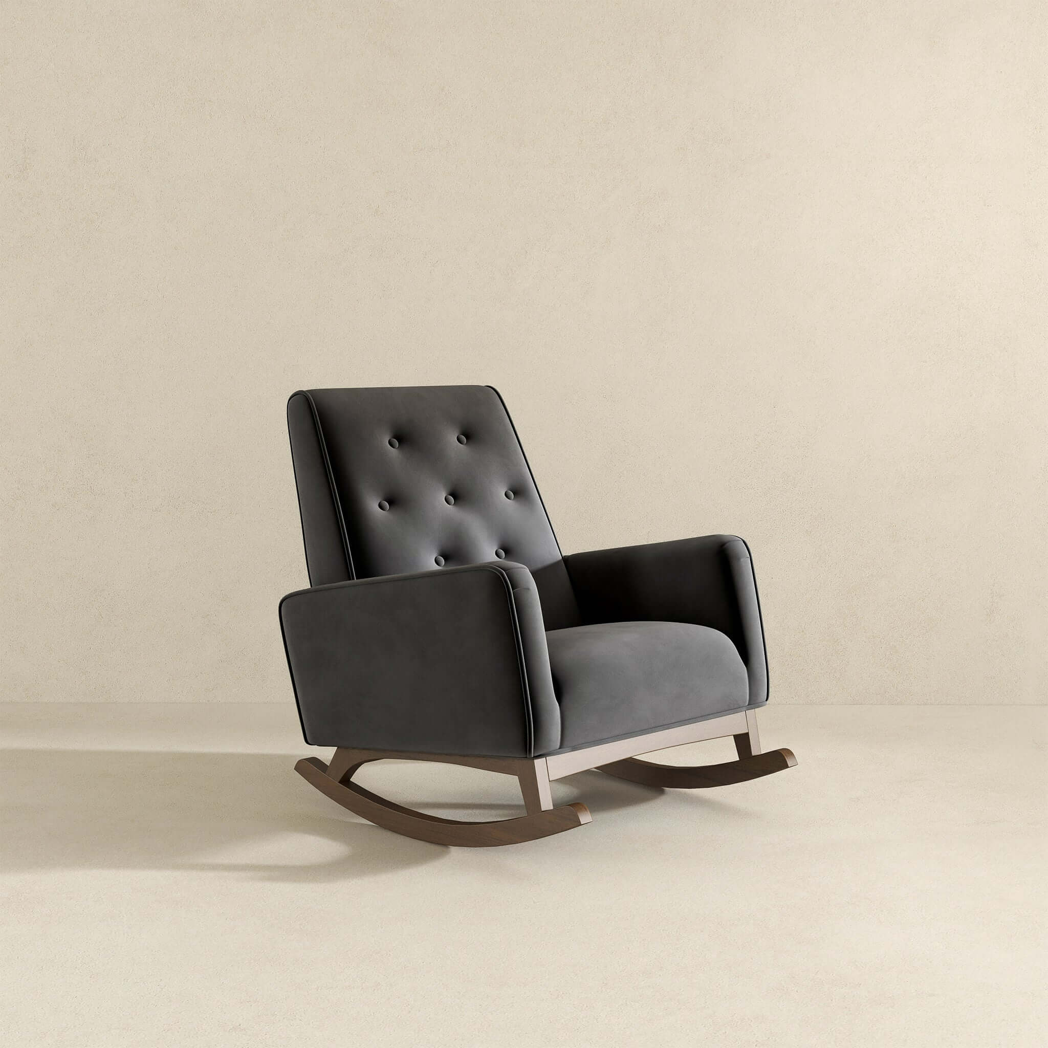 Demetrius  Dark Grey Fabric Solid Wood Rocking Chair - Image 5