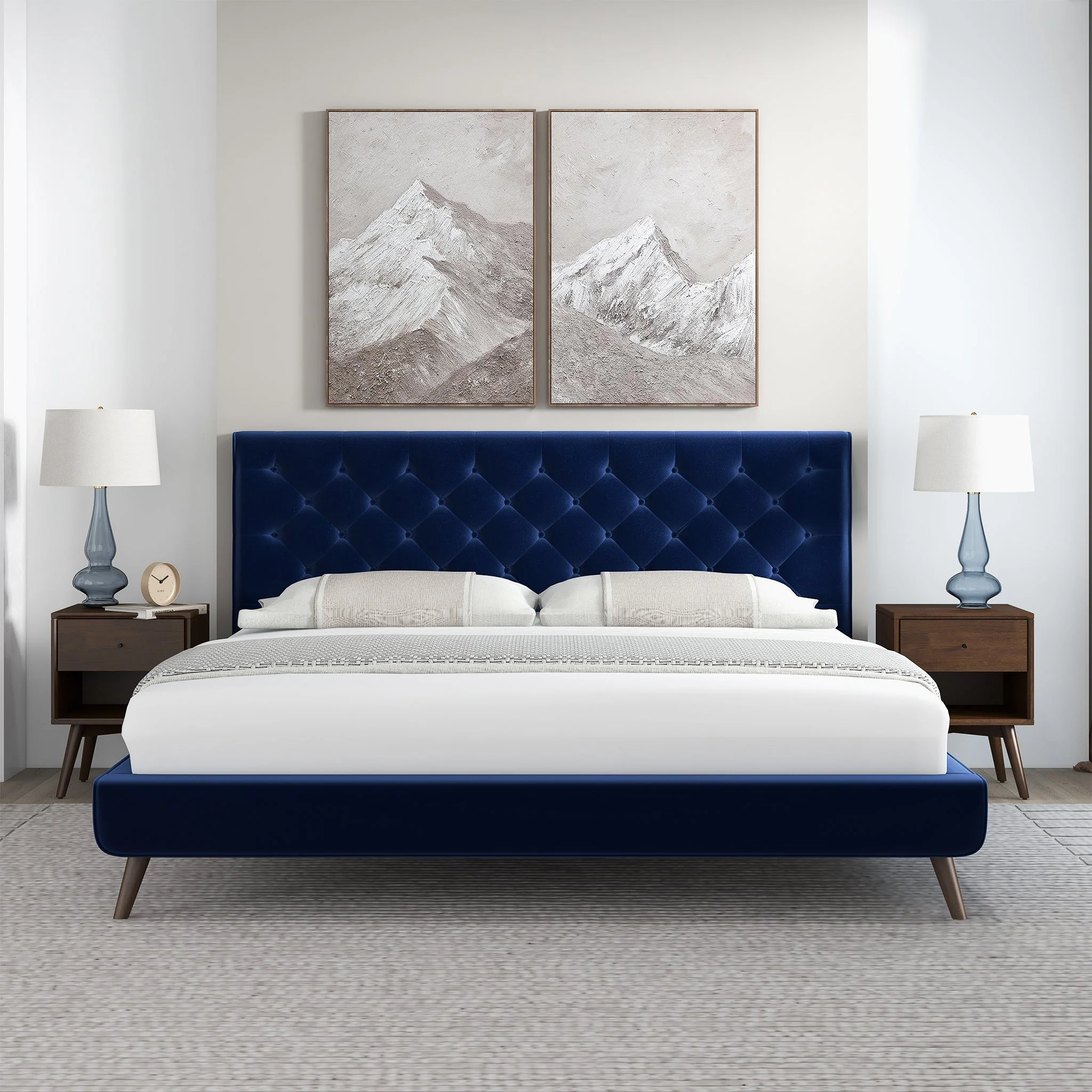 Dillon Blue Velvet Platform Bed (King Size) - Image 3