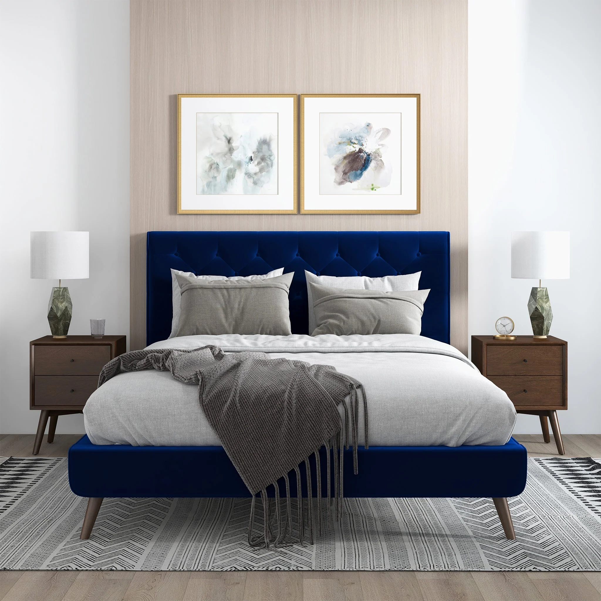 Dillon Blue Velvet Platform Bed (Queen Size) - Image 2