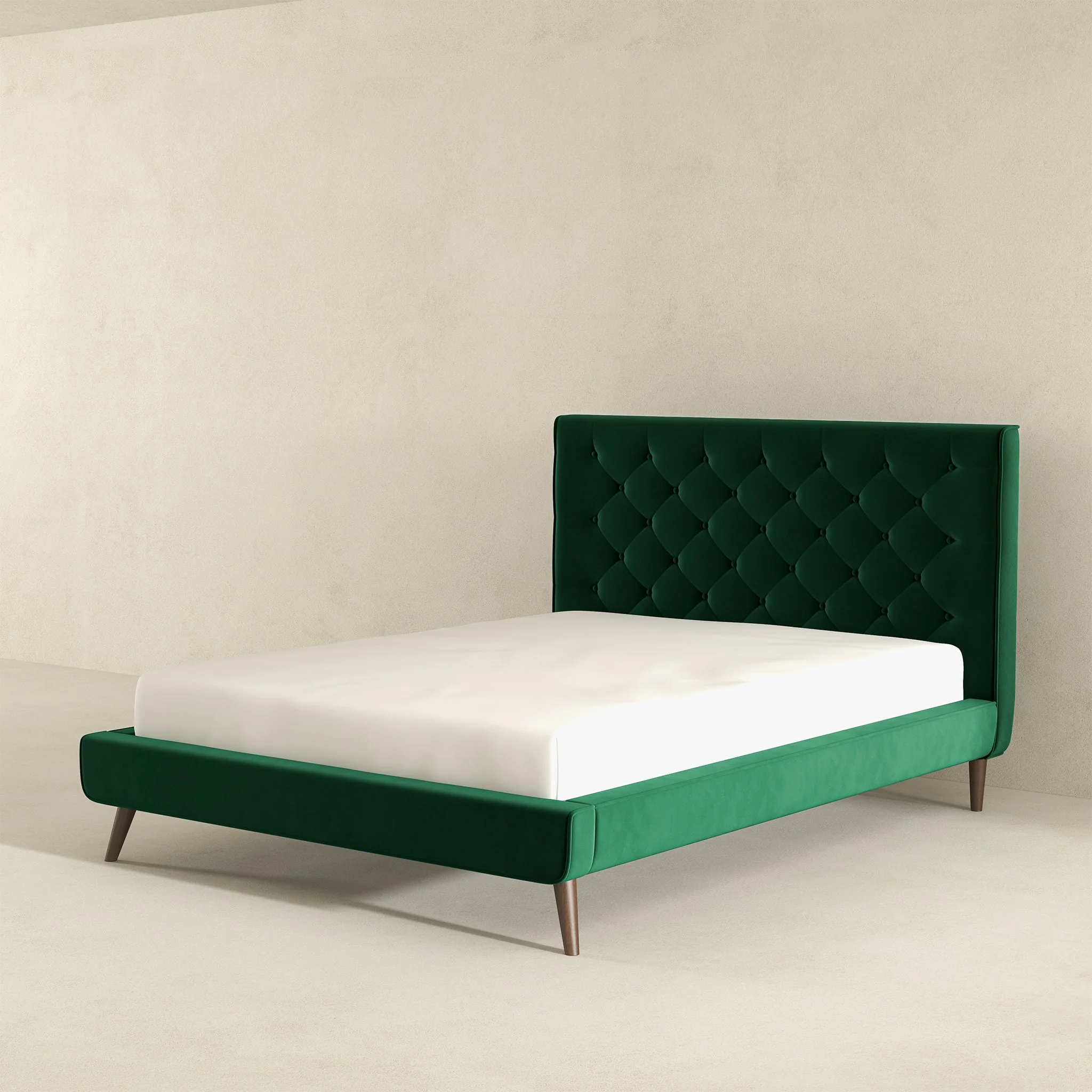 Dillon  Dark Green Velvet Platform Bed (Queen Size) - Image 3