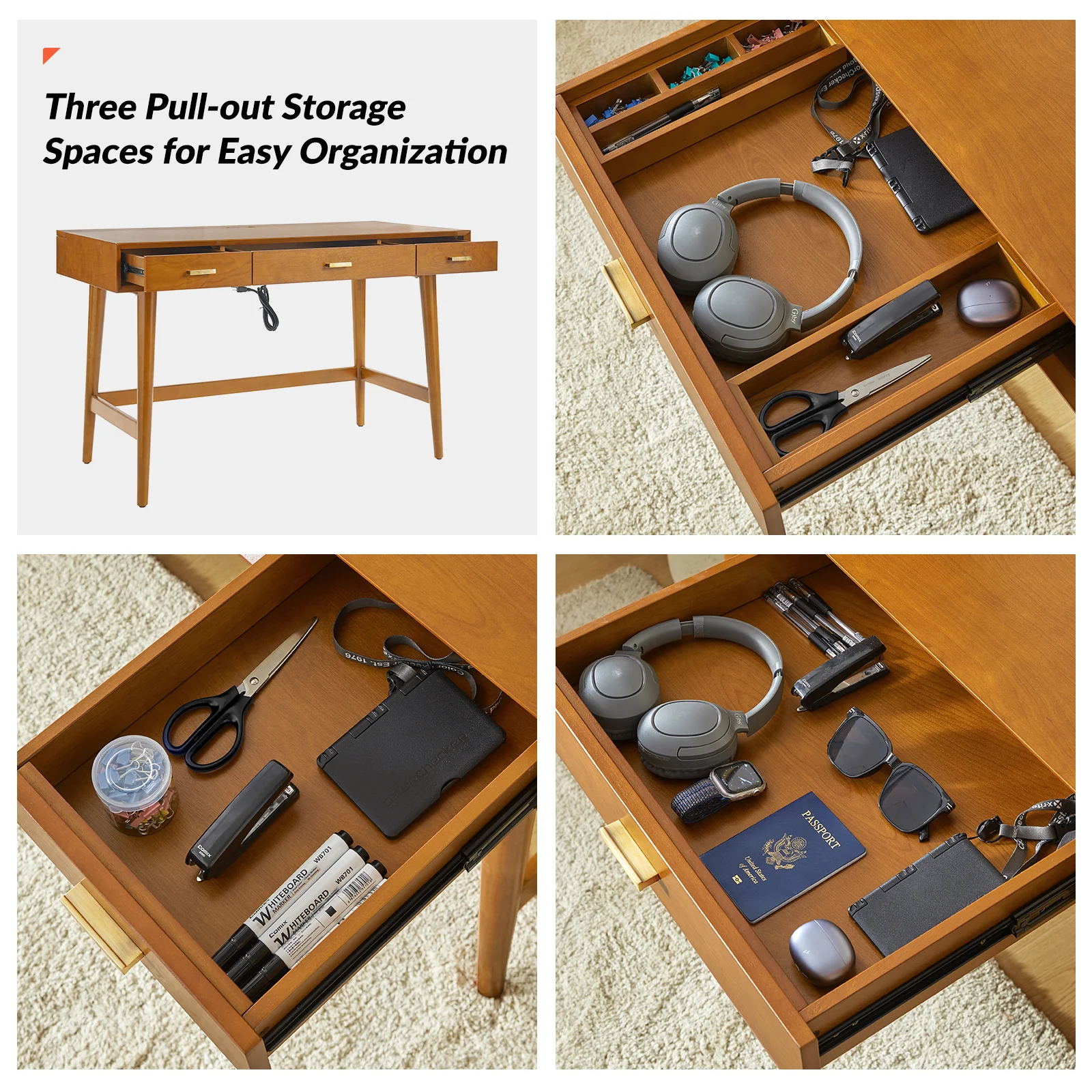 Erich Modern Computer Desk with USB in Acorn - Image 3