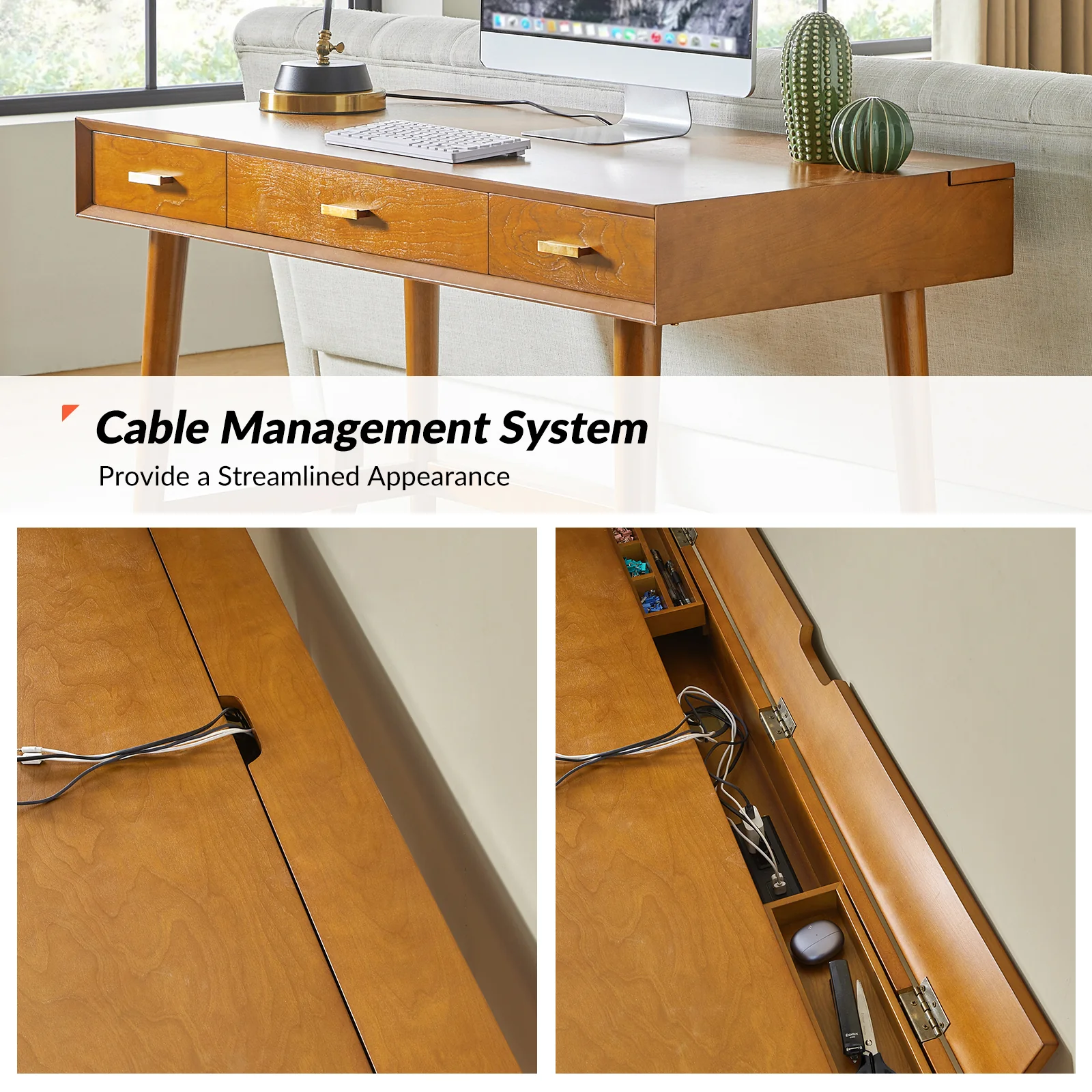 Erich Modern Computer Desk with USB in Acorn - Image 4