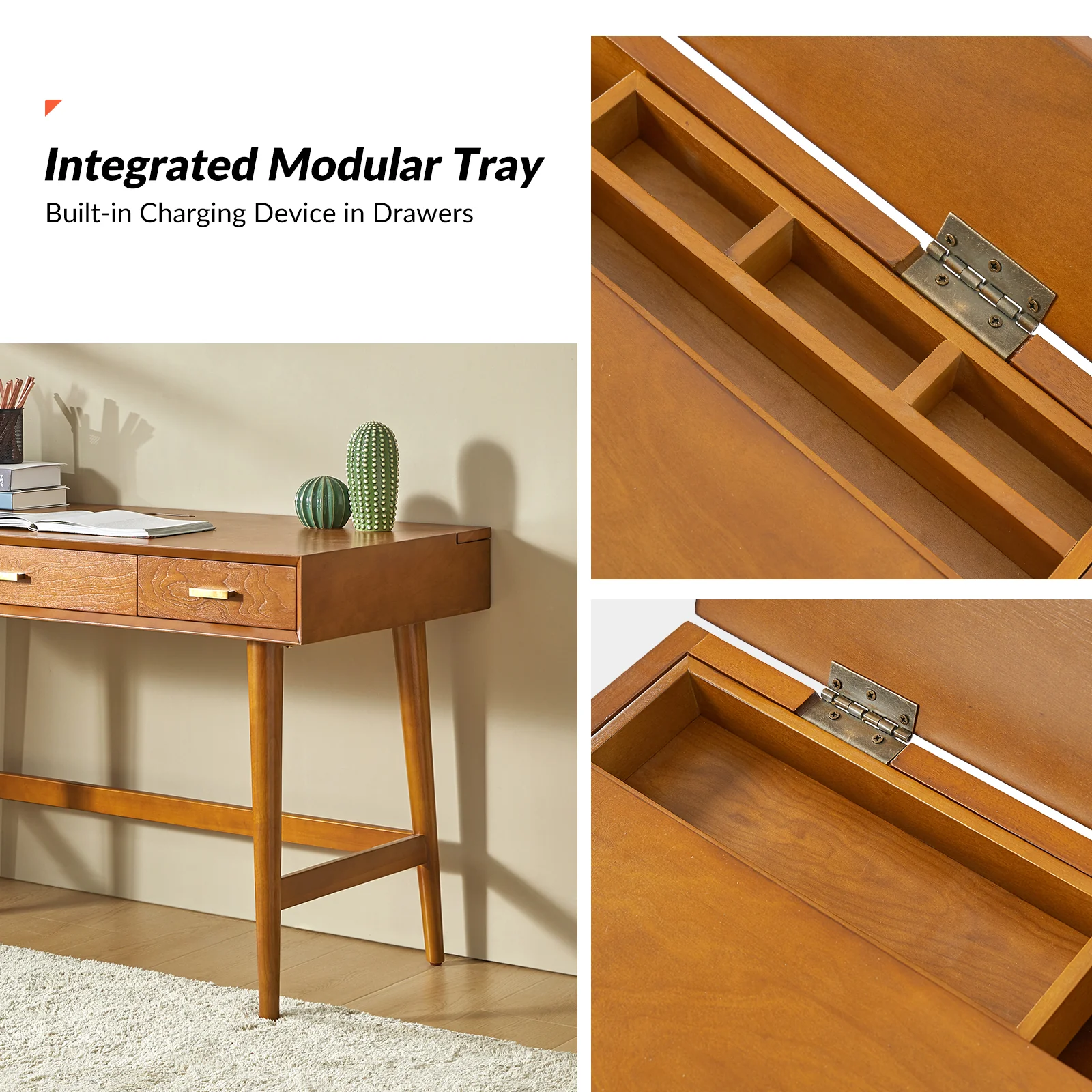 Erich Modern Computer Desk with USB in Acorn - Image 5