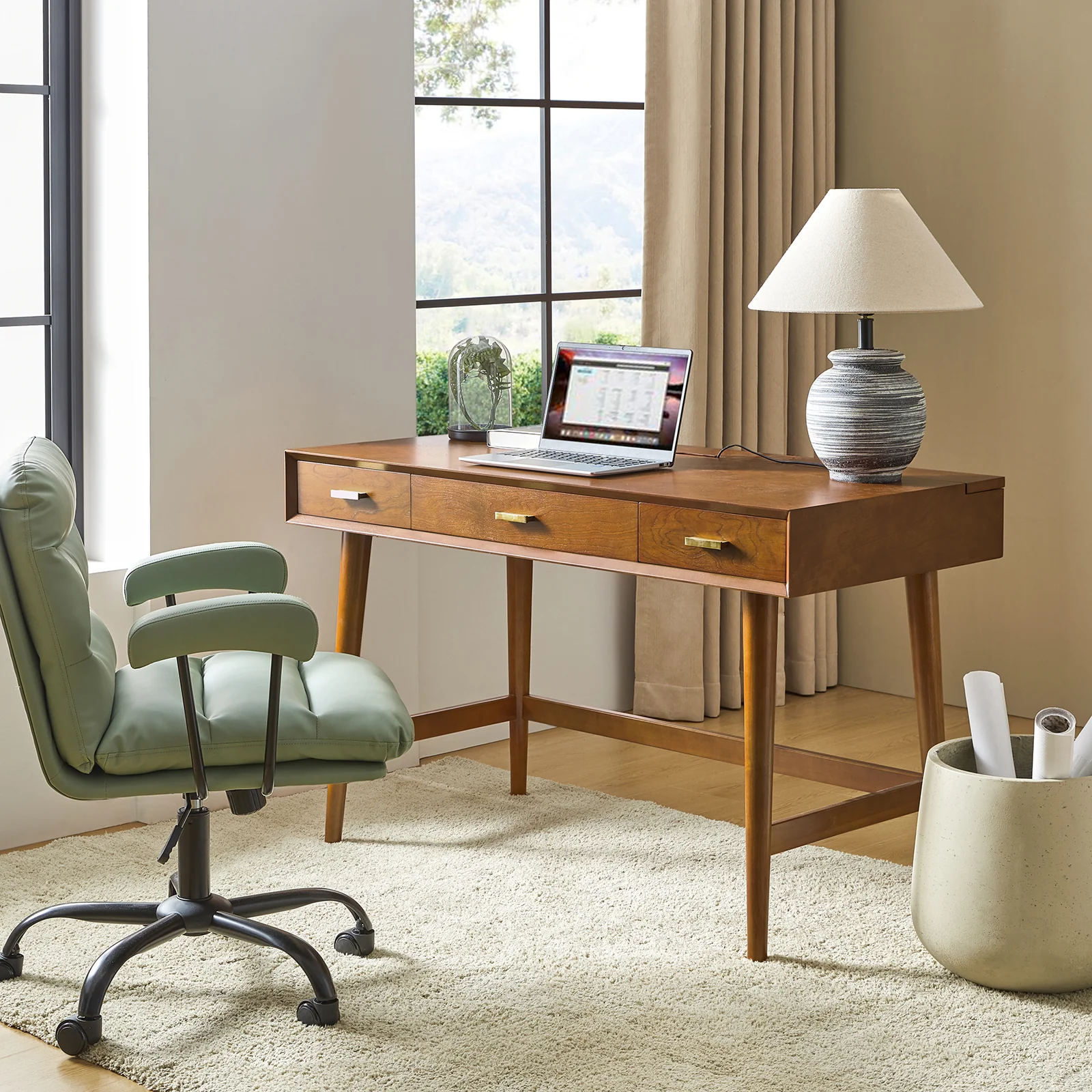 Erich Modern Computer Desk with USB in Walnut