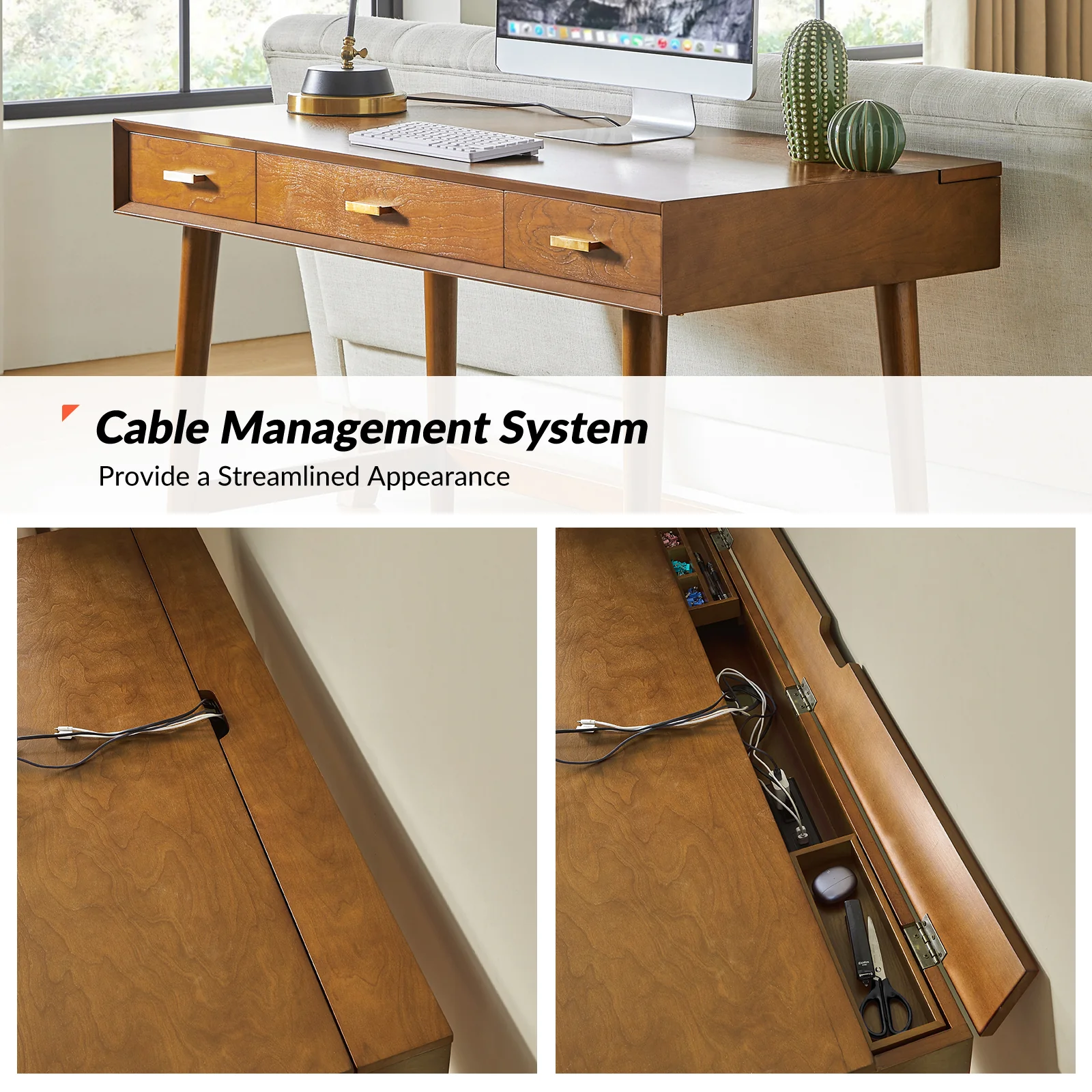 Erich Modern Computer Desk with USB in Walnut - Image 4