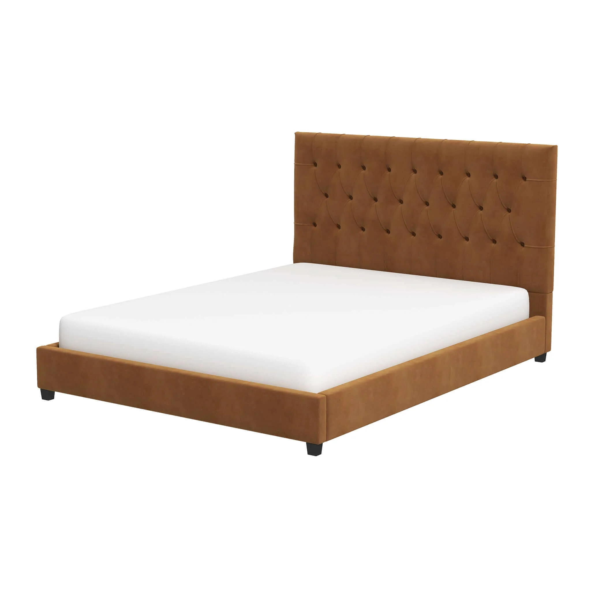 Donald Mid Century Modern Cognac Velvet Platform Bed King - Image 2