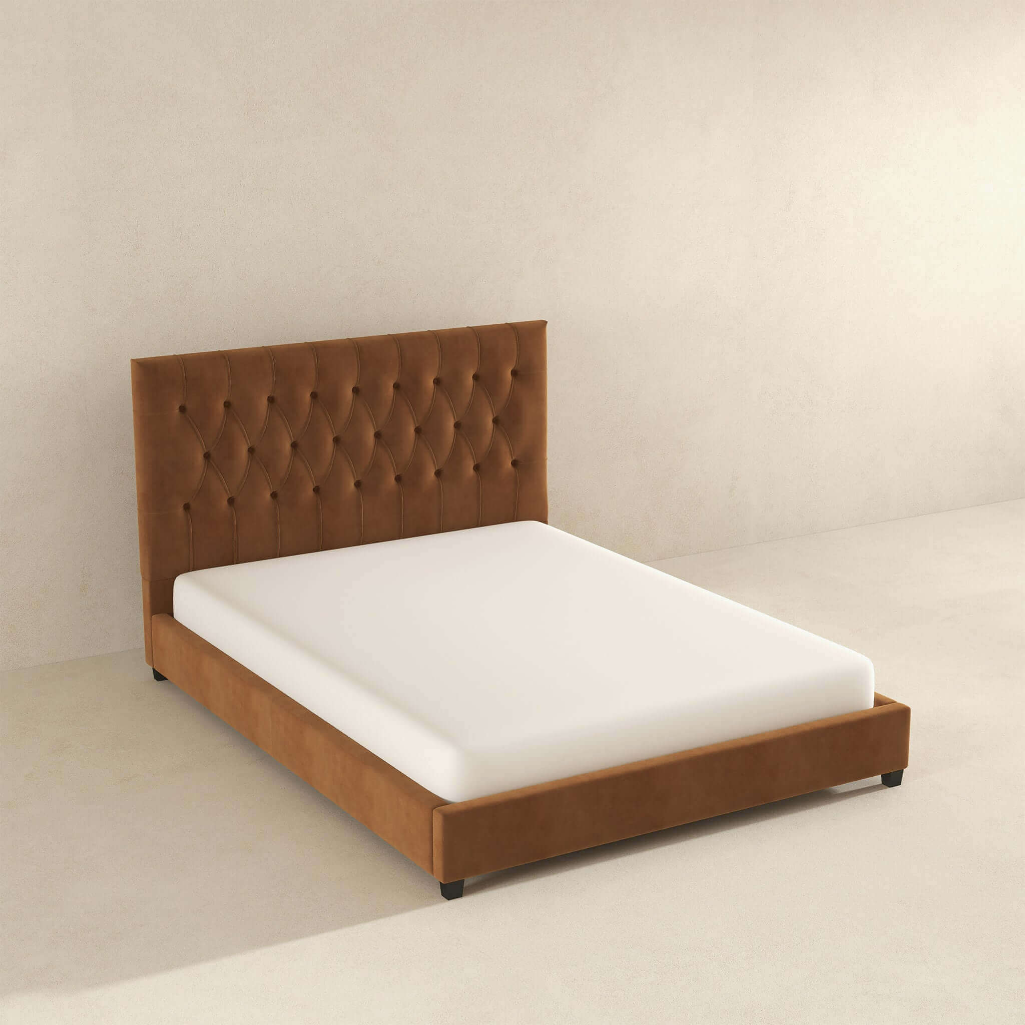 Donald Mid Century Modern Cognac Velvet Platform Bed Queen - Image 6