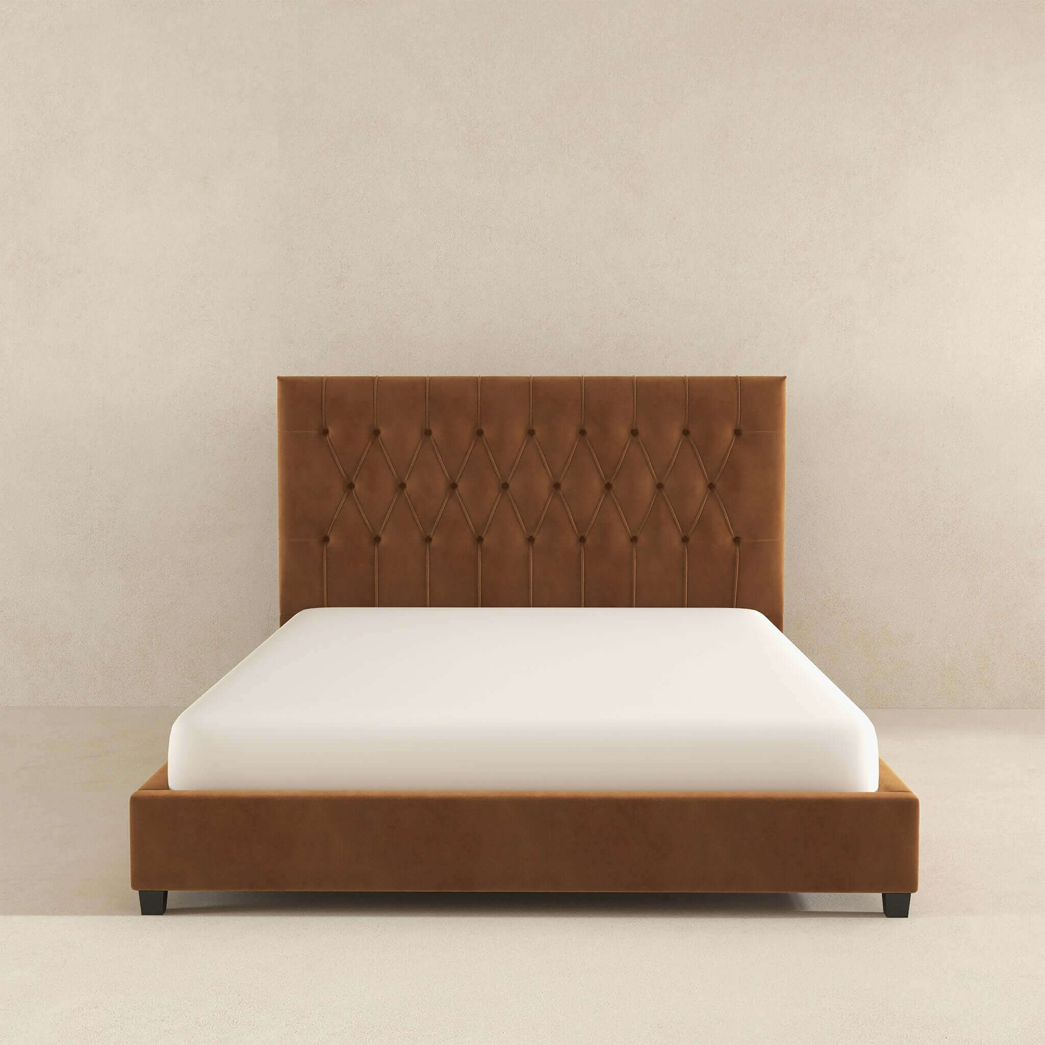 Donald Mid Century Modern Cognac Velvet Platform Bed Queen - Image 7