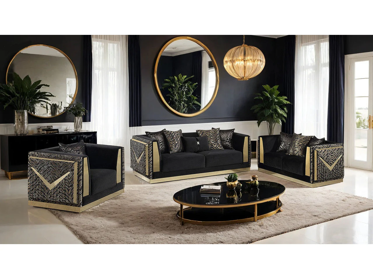 Doriphei Black Velvet/Gold Sofa