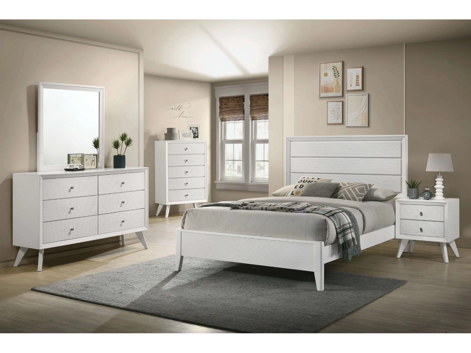 Dortmund White 5 Pc. Queen Bedroom Set w/ 2NS
