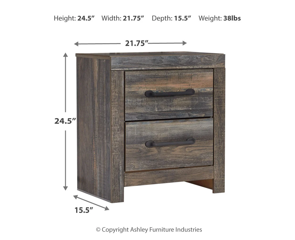 Drystan Two Drawer Night Stand - Image 5