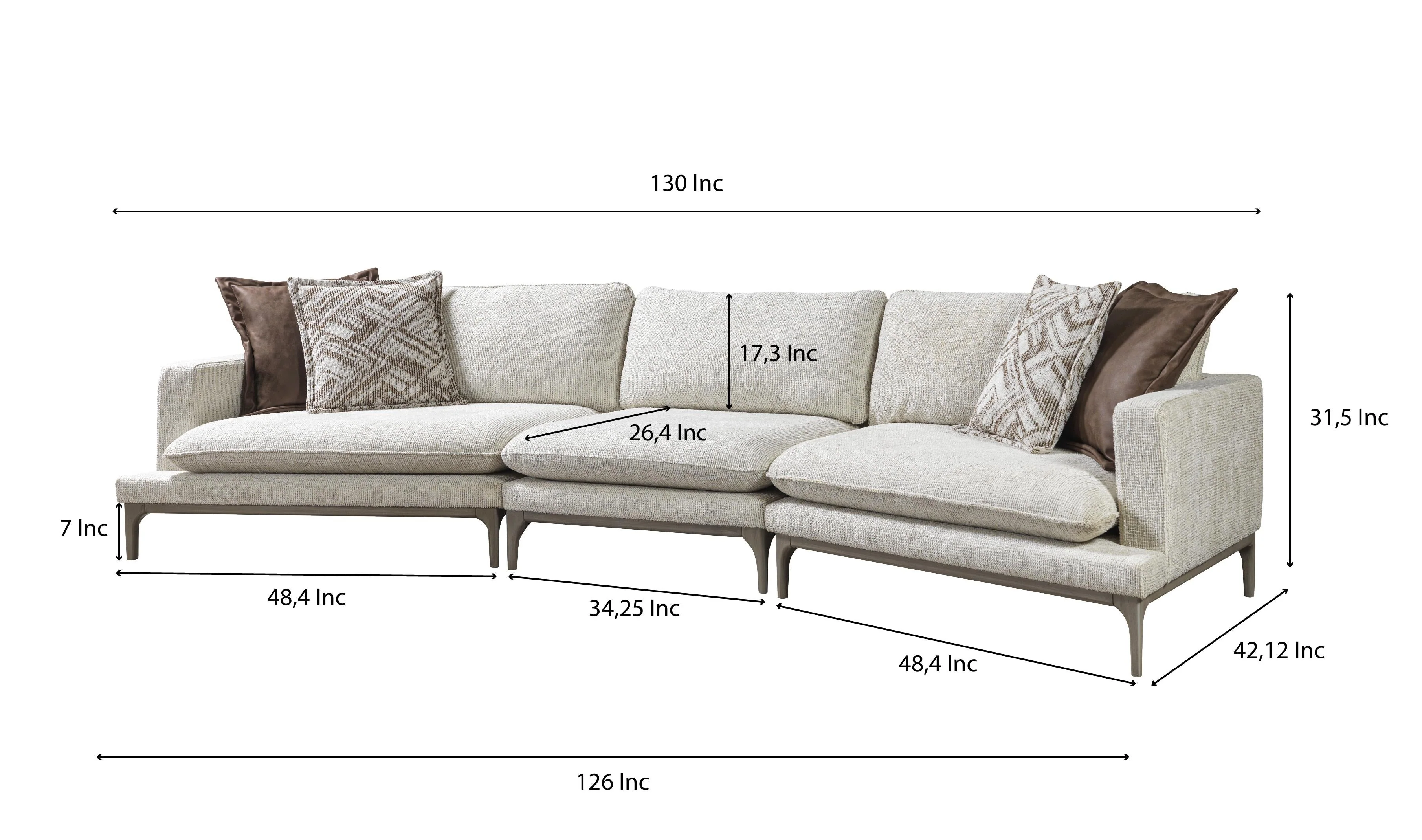 Dylan Ivory Linen 3-Piece Curved 126" Sectional with Ottoman - Image 25