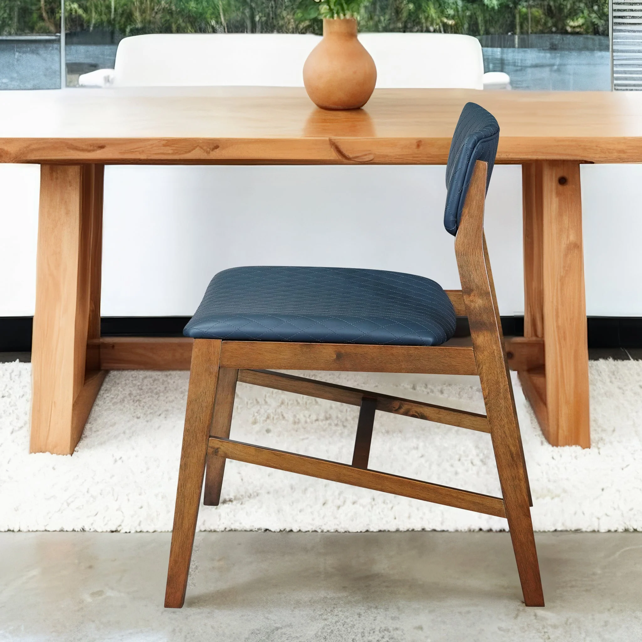 Edgehill Dining Chair Set of 4 - Navy Blue Vegan Leather - Image 3