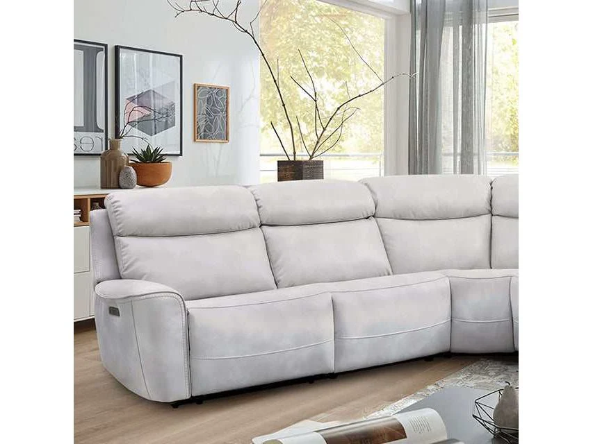 Edmondus Light Taupe Leatherette Power Sectional