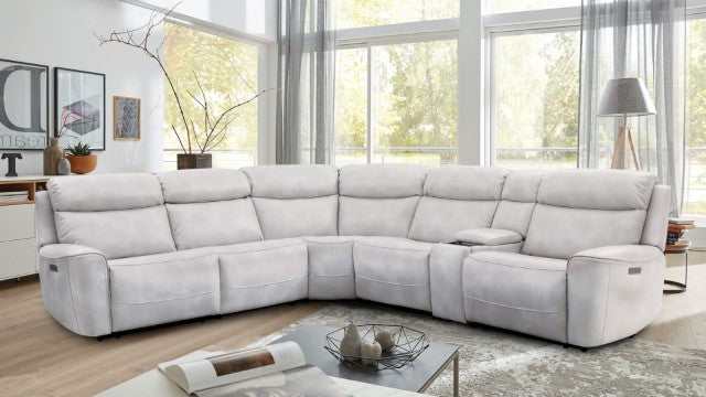 Edmondus Light Taupe Leatherette Power Sectional - Image 2