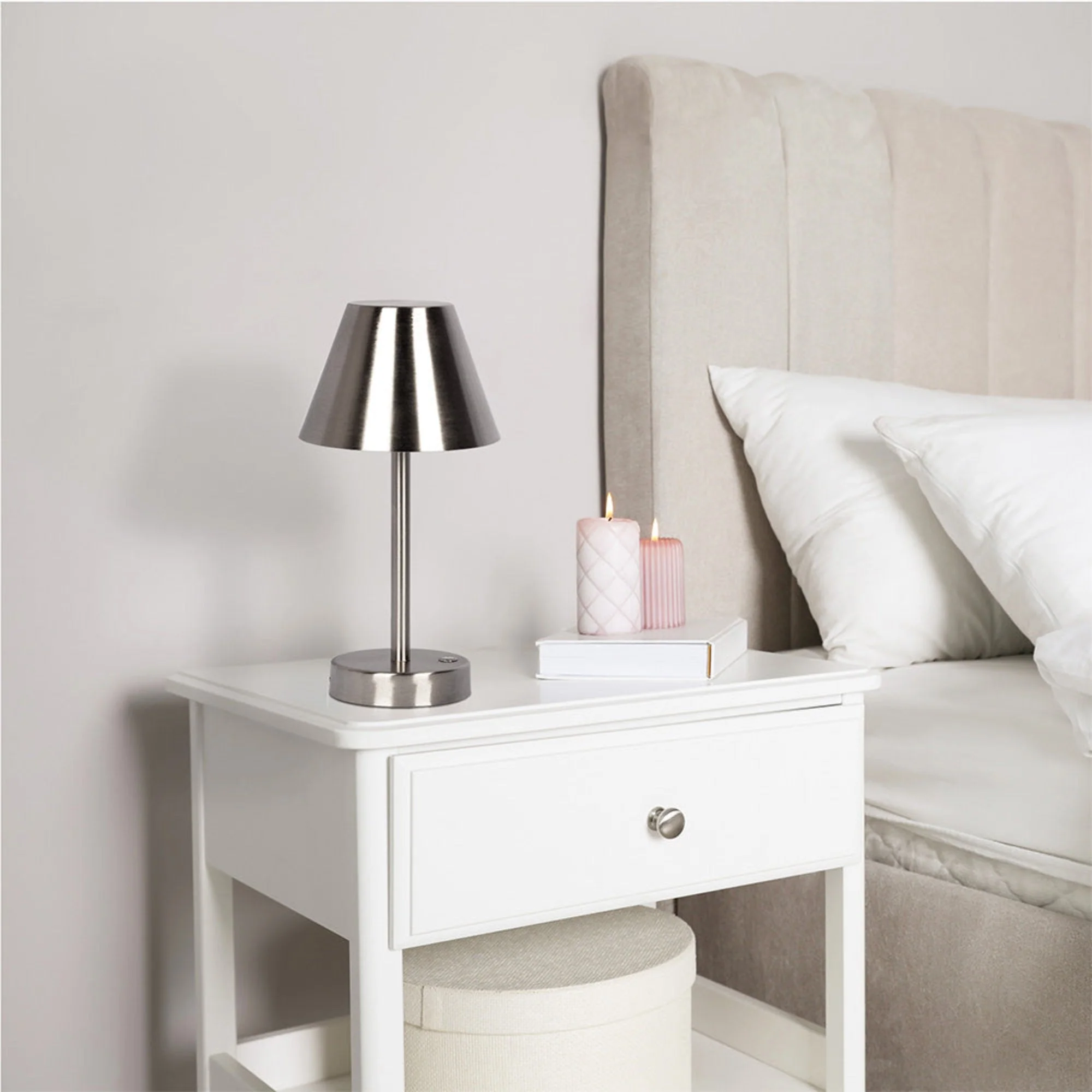 Elegance Rechargeable LED Table Lamp Brushed Nickel LED Touch Switch - Image 2