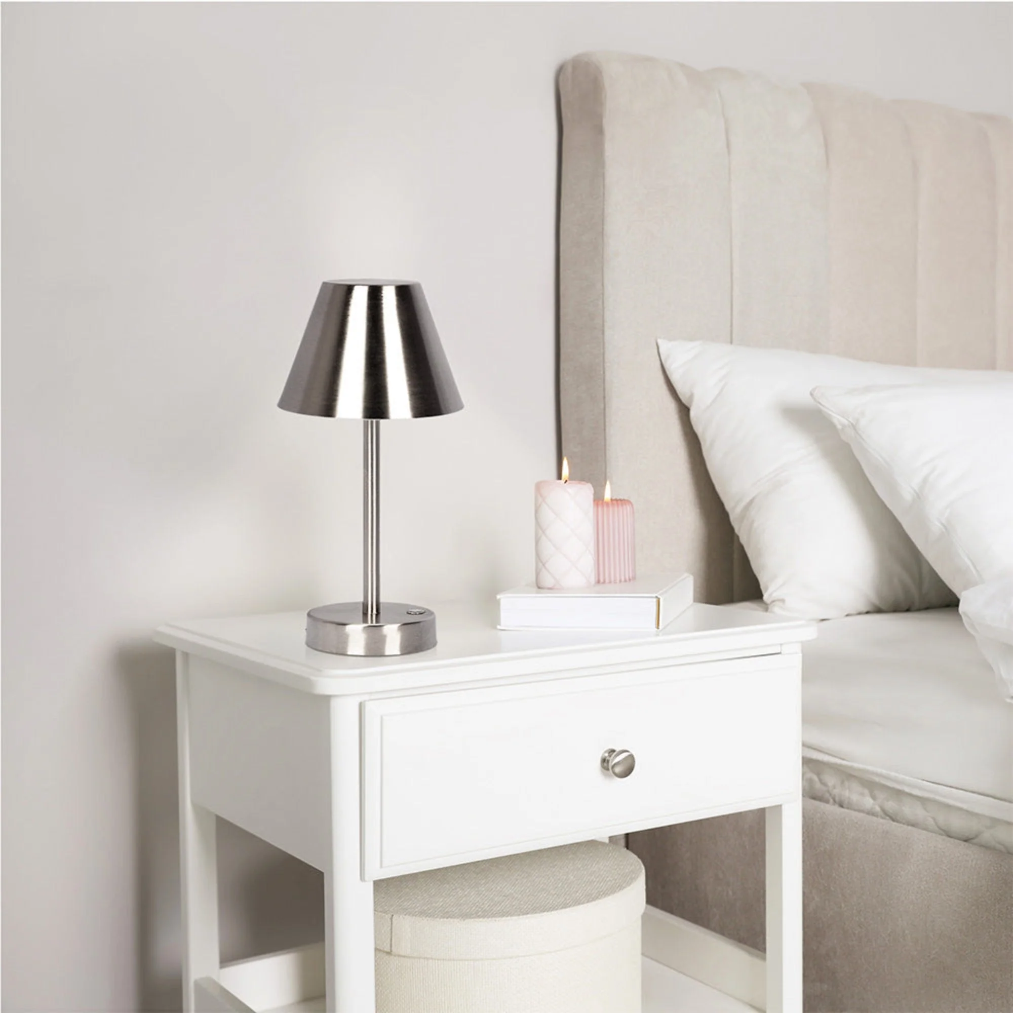 Elegance Rechargeable LED Table Lamp Brushed Nickel LED Touch Switch - Image 4