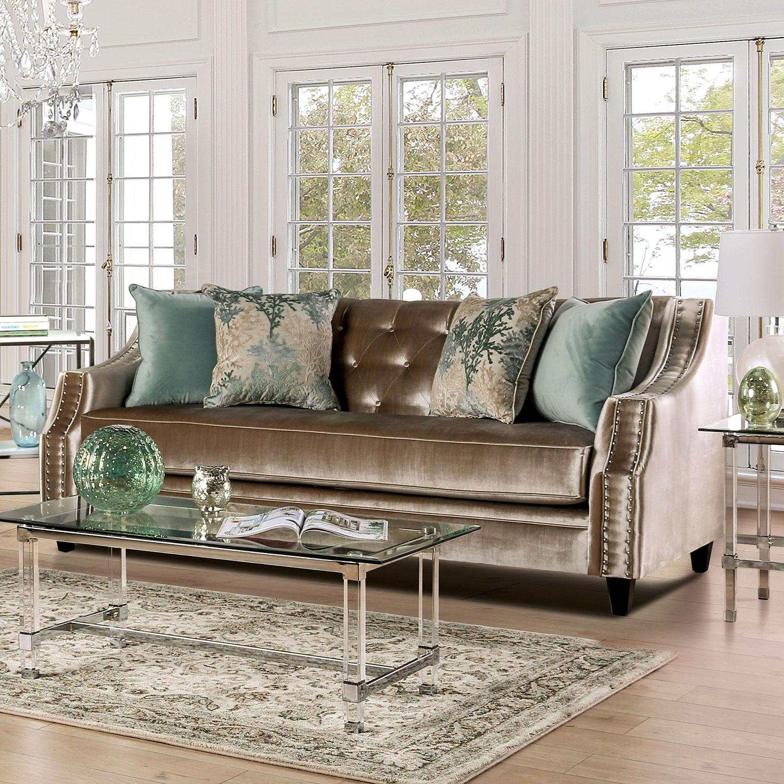 Elicia Champagne Stationary Sofa & Loveseat 2pc - Image 2