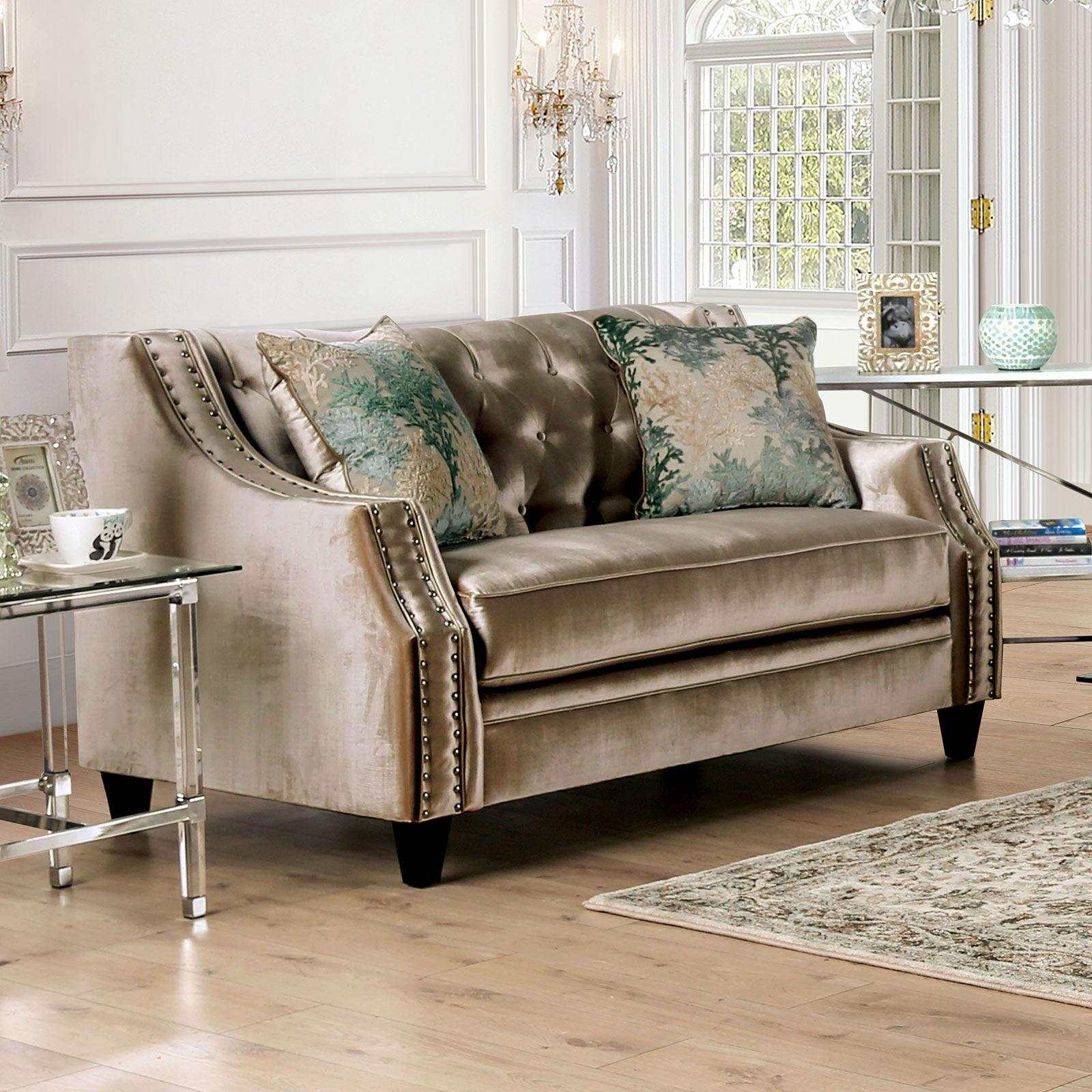 Elicia Champagne Stationary Sofa & Loveseat 2pc - Image 3