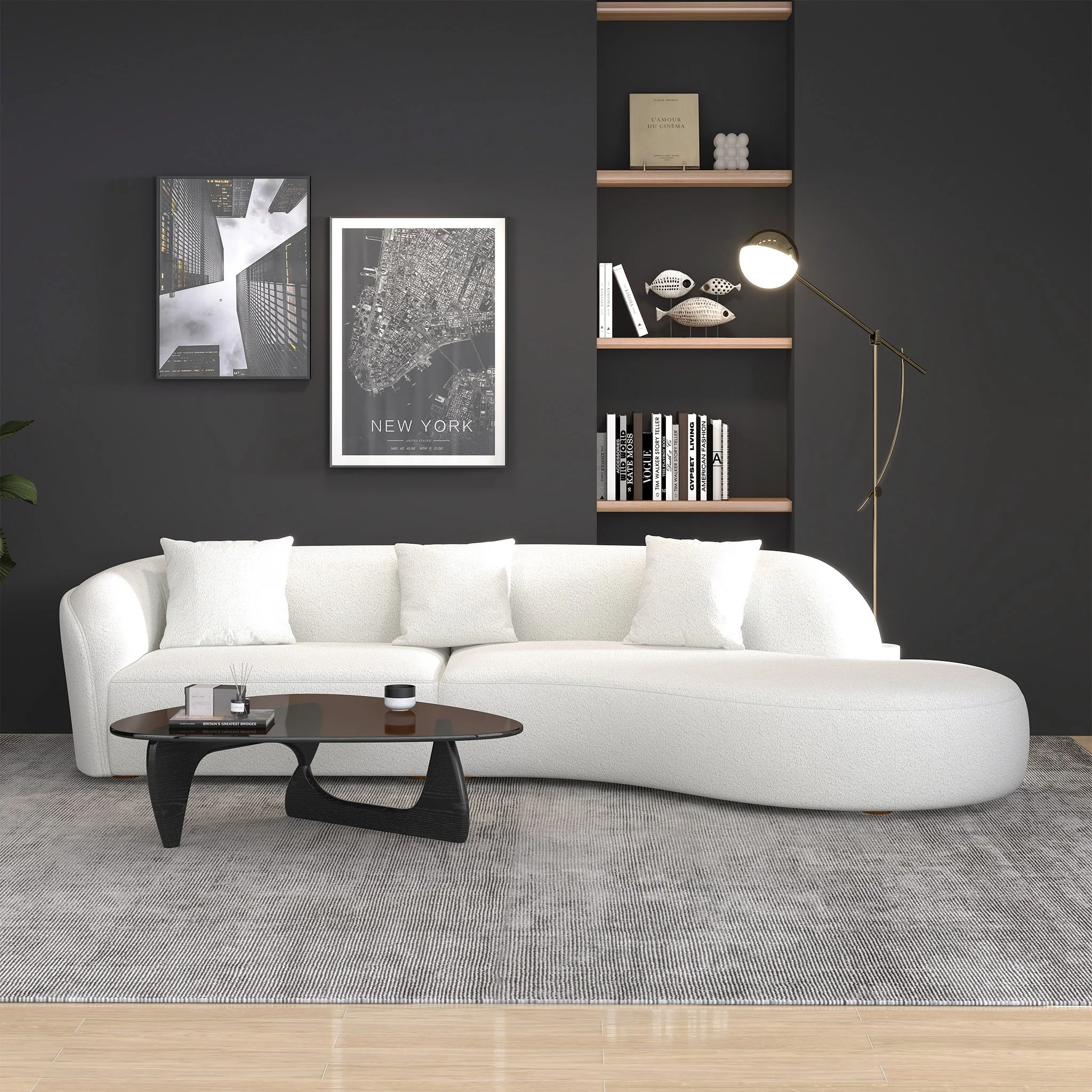 Elijah Japandi Style Curvy Sectional Sofa 133" - Image 4