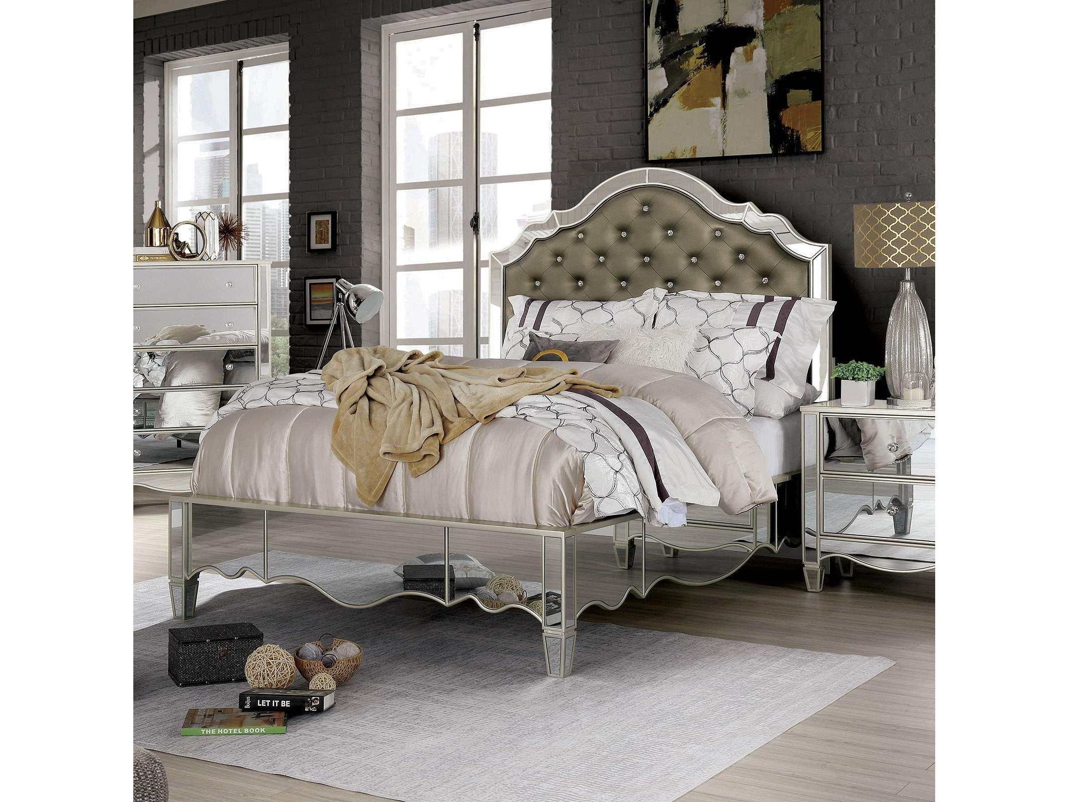 Eliora Silver & Mirrored Queen Bed