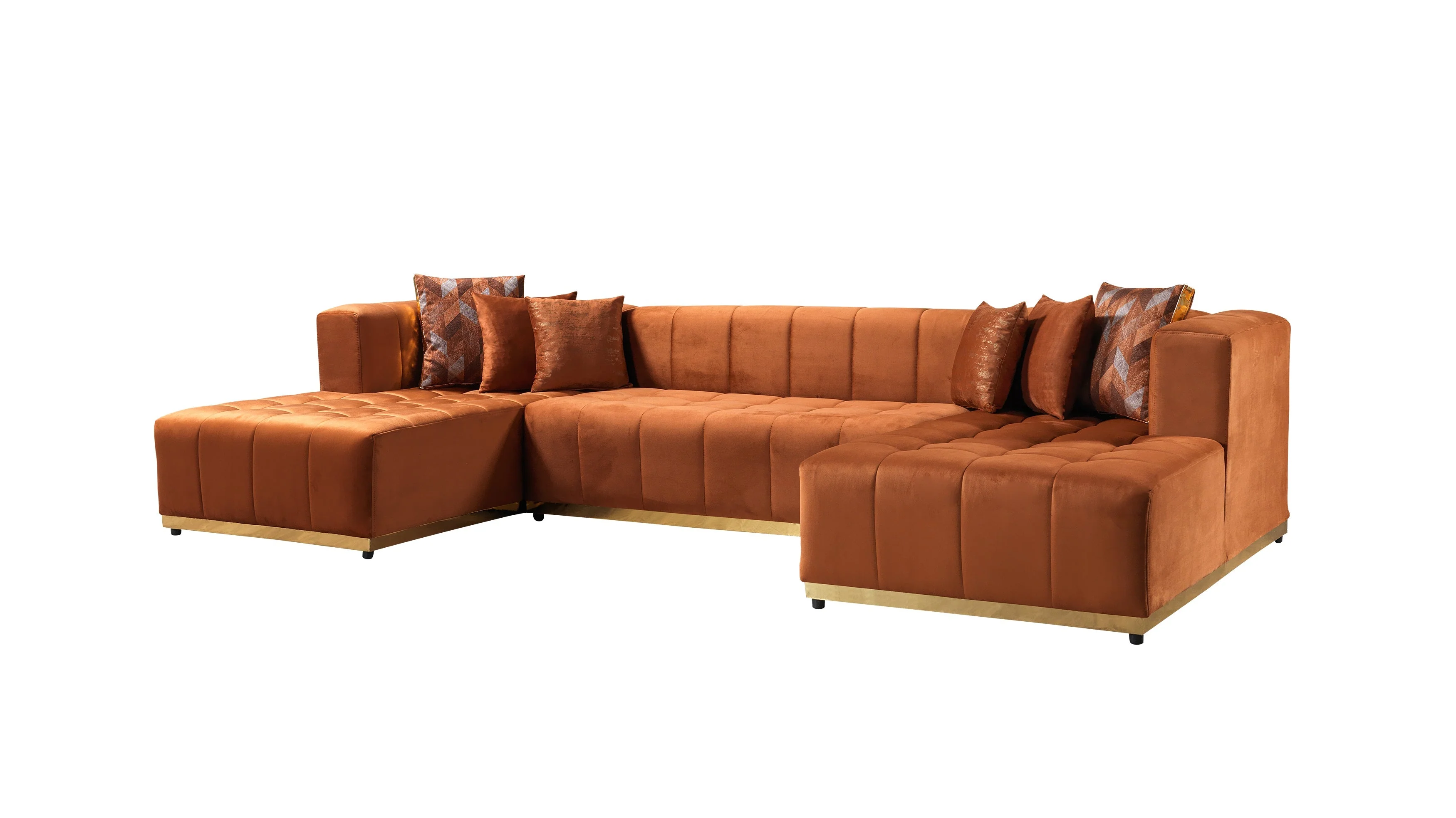 Elisha Orange Velvet Double Chaise 140" Sectional - Image 10