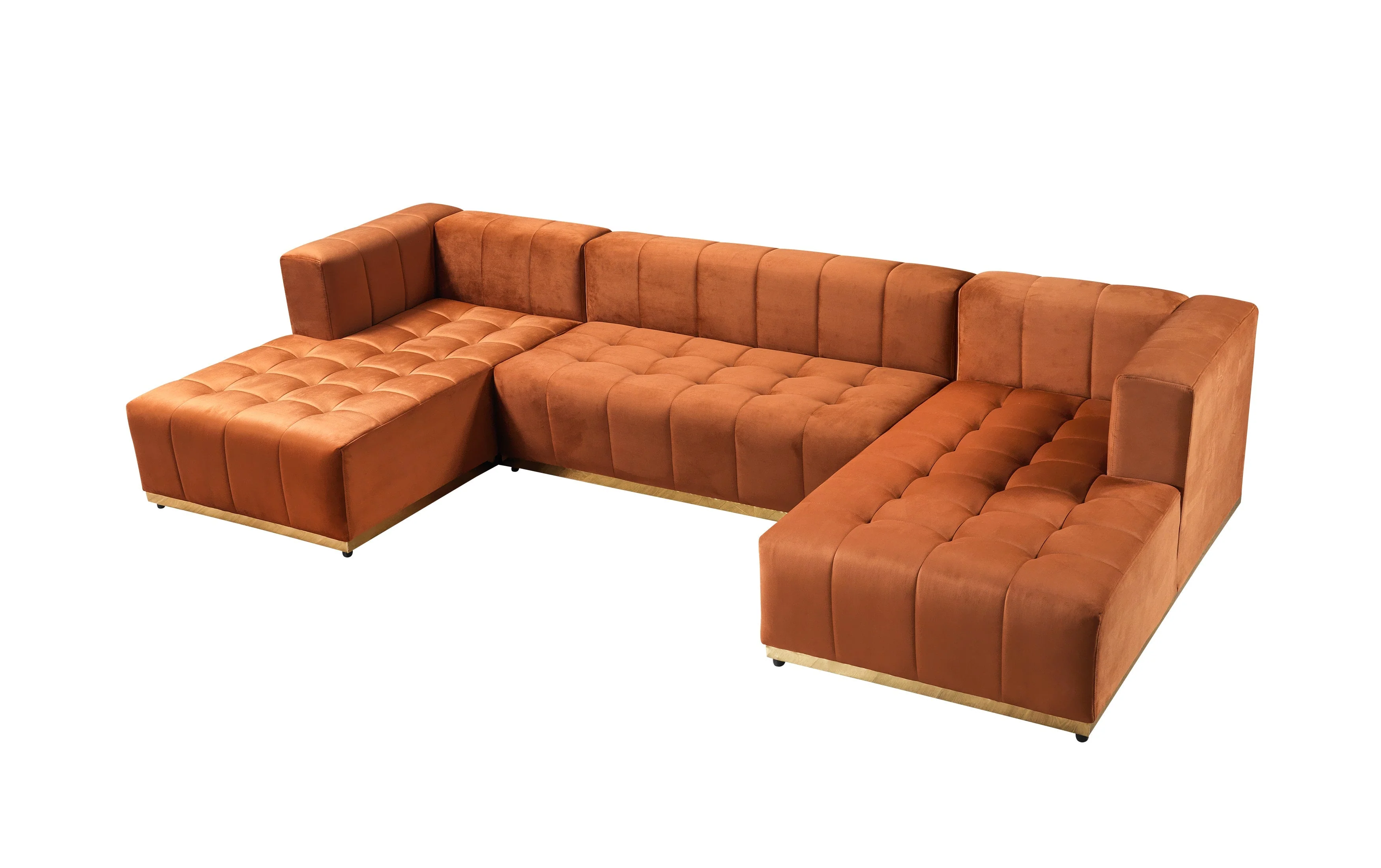 Elisha Orange Velvet Double Chaise 140" Sectional - Image 15