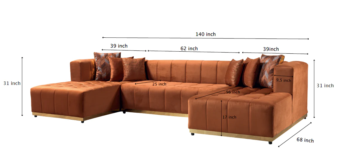 Elisha Orange Velvet Double Chaise 140" Sectional - Image 19