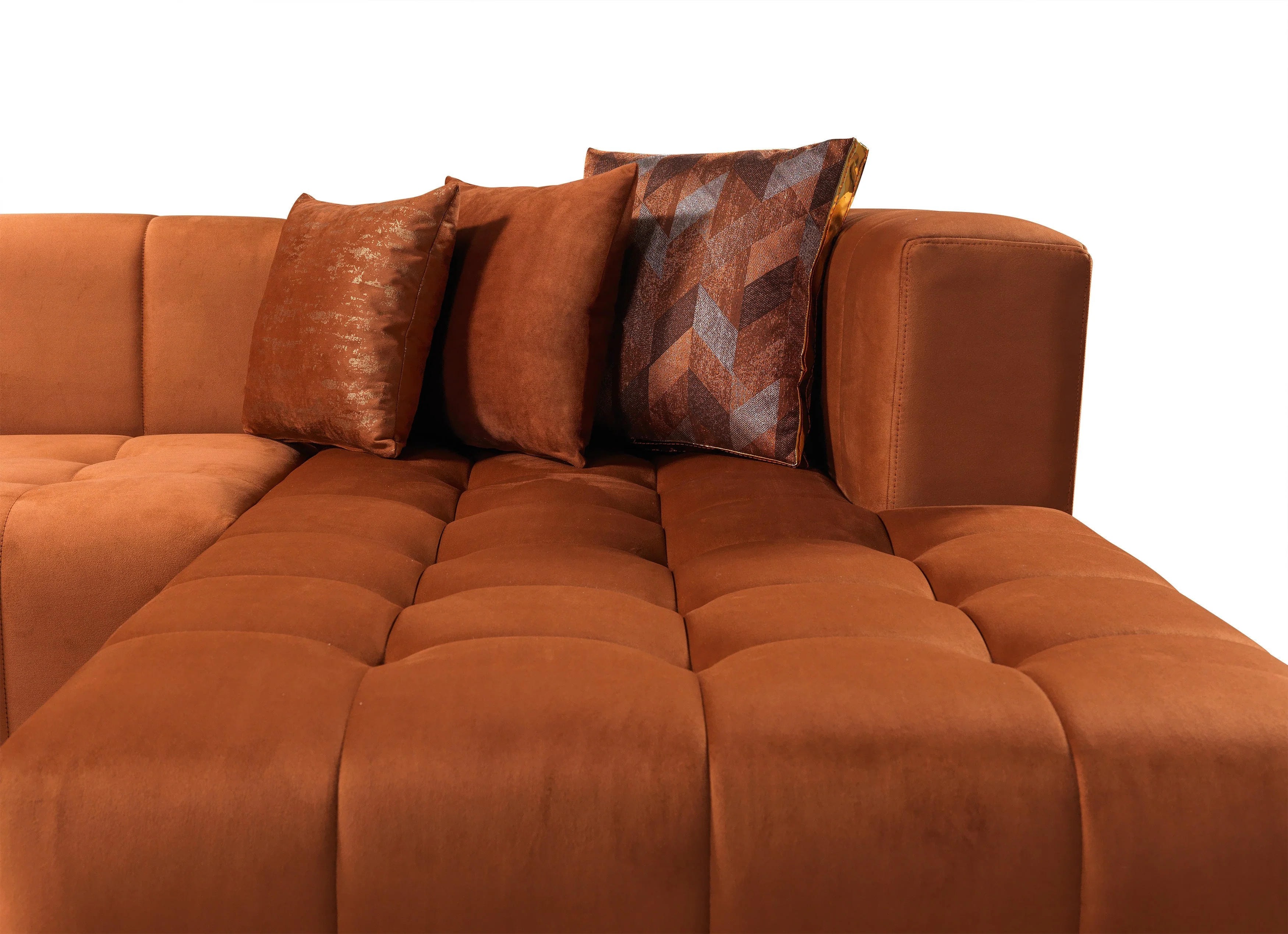 Elisha Orange Velvet Double Chaise 140" Sectional - Image 5