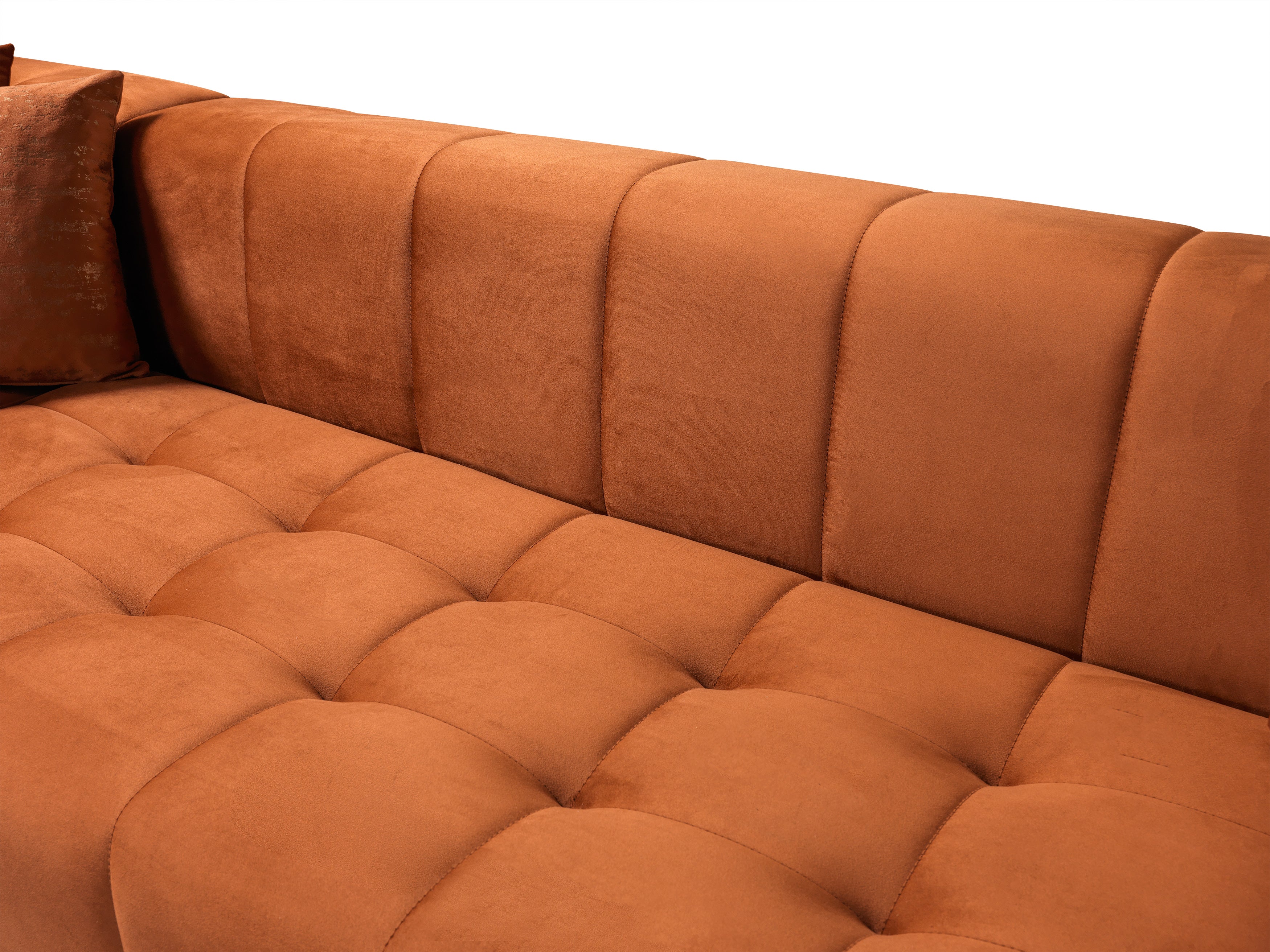 Elisha Orange Velvet Double Chaise 140" Sectional - Image 7