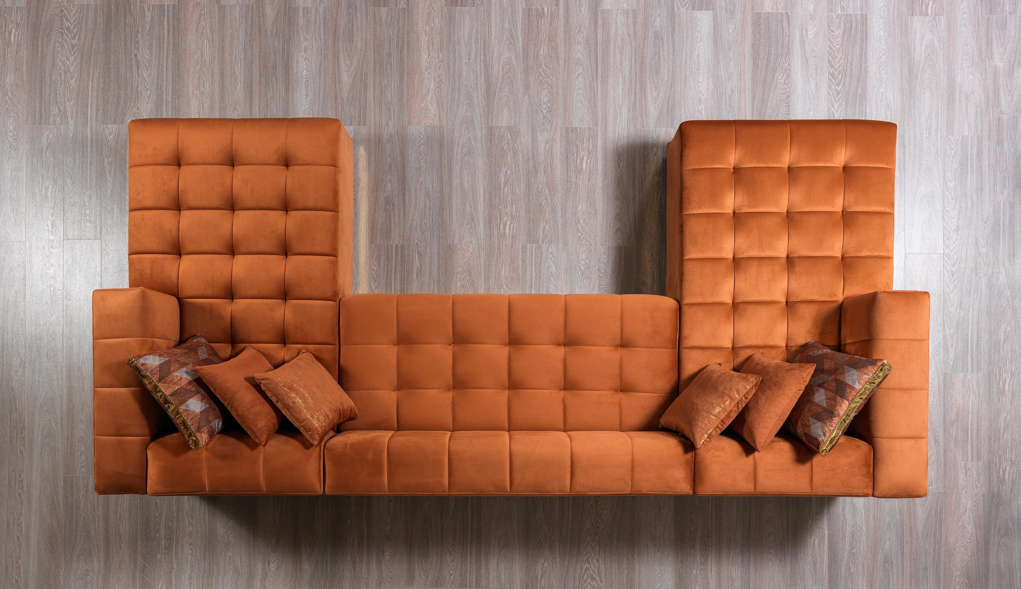 Elisha Orange Velvet Double Chaise 140" Sectional - Image 8