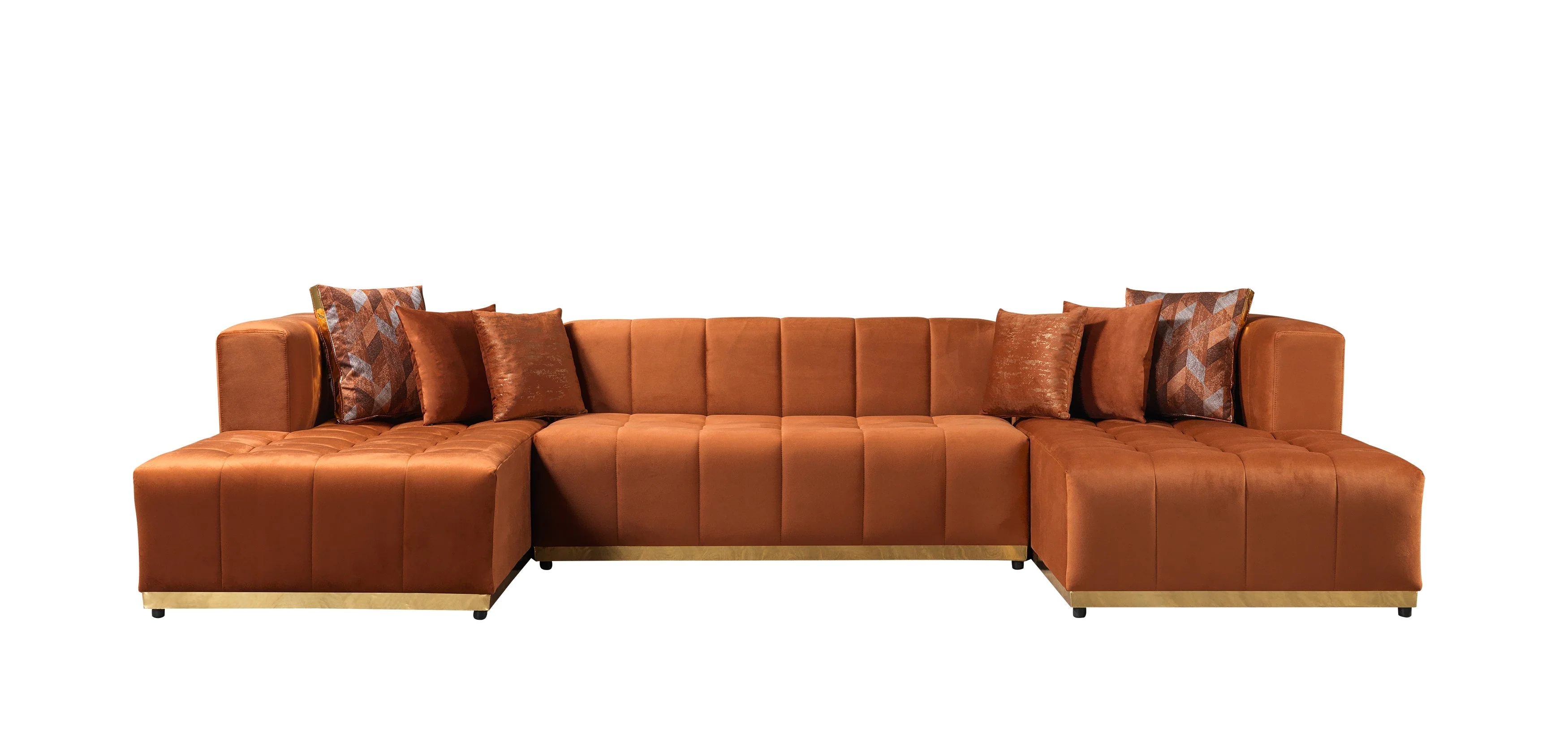 Elisha Orange Velvet Double Chaise 140" Sectional - Image 9