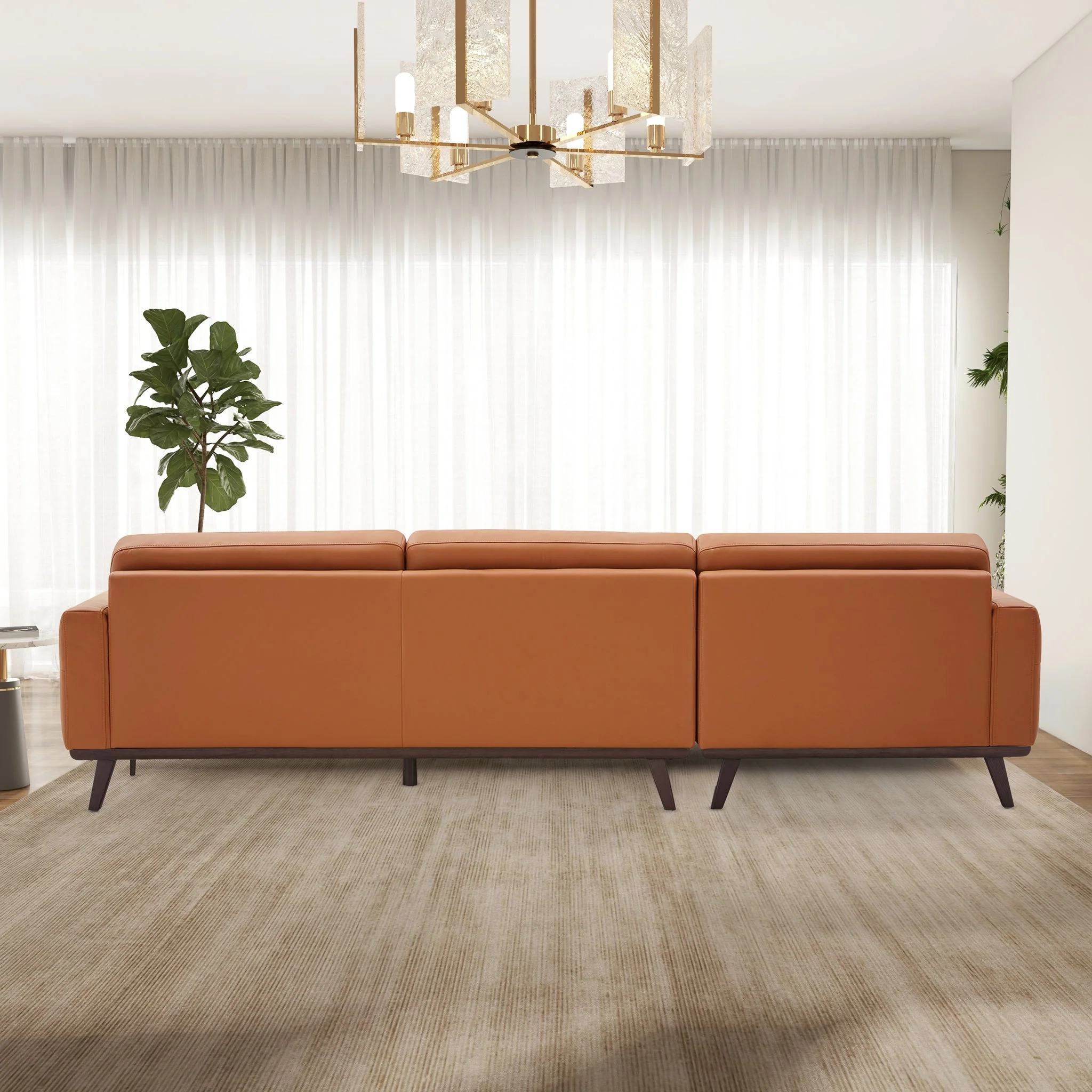 Ella L-Shaped Cognac PU Leather Left Sectional Couch - Image 5