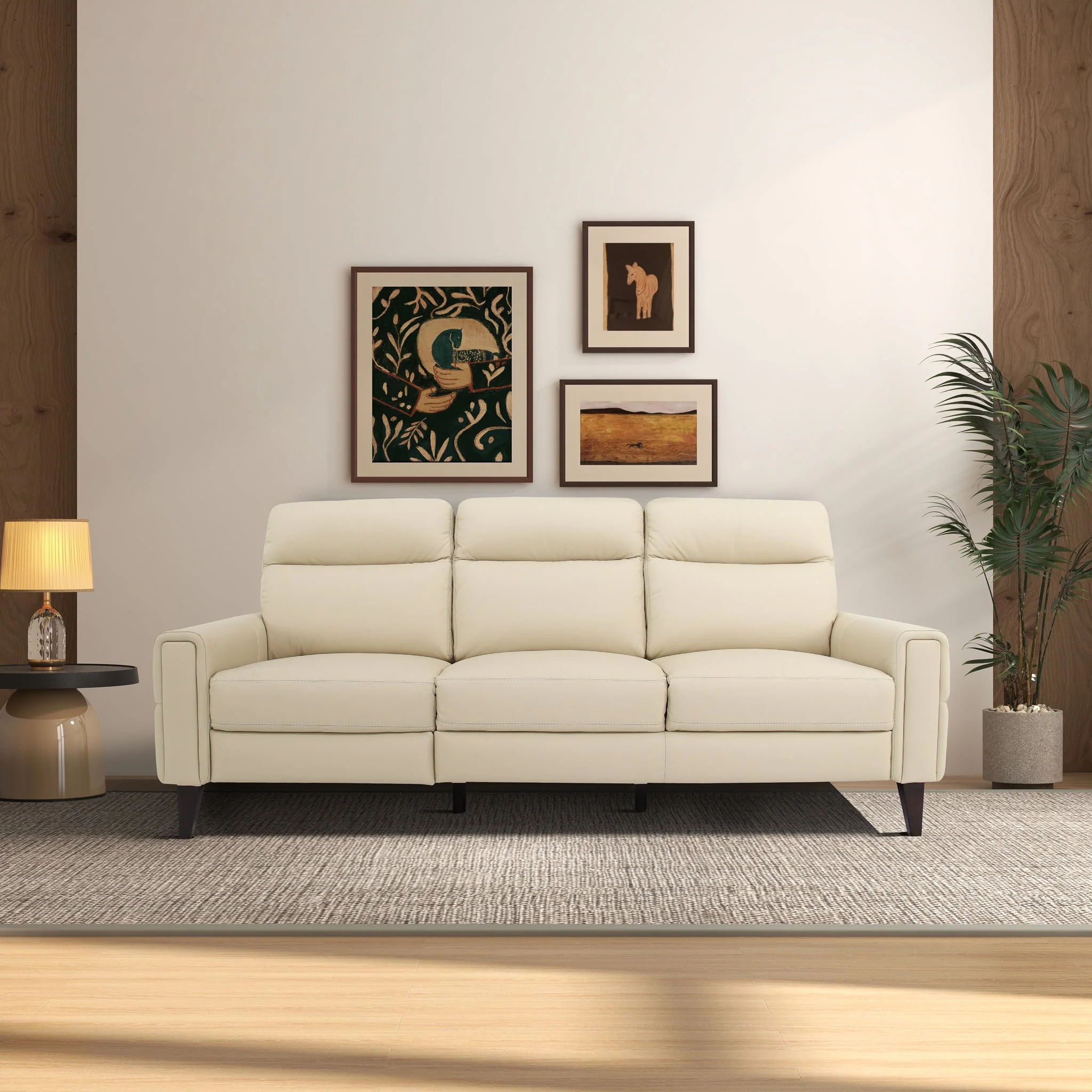Elliot Incliner Sofa Left - Cream Leather - Image 2