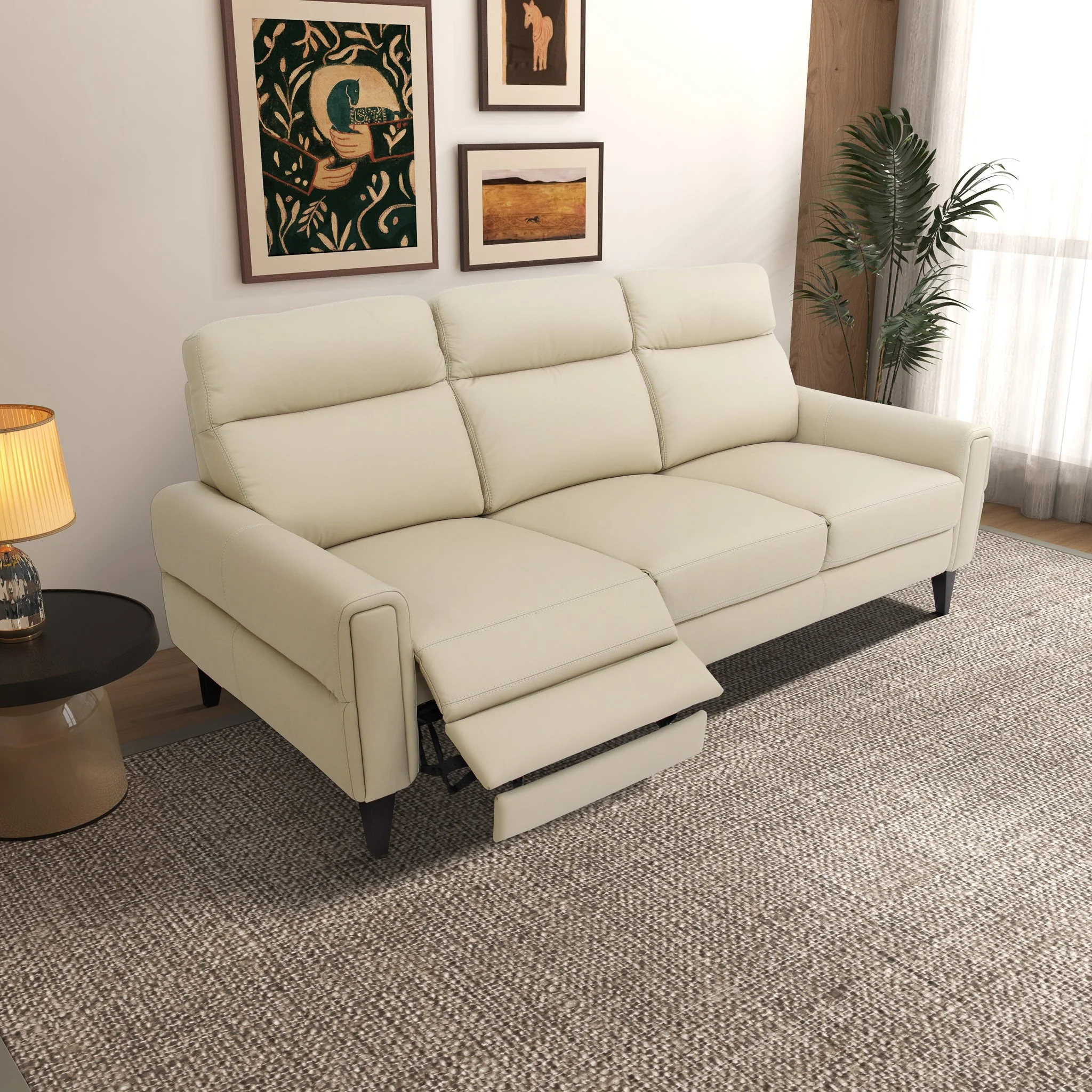Elliot Incliner Sofa Left - Cream Leather - Image 3