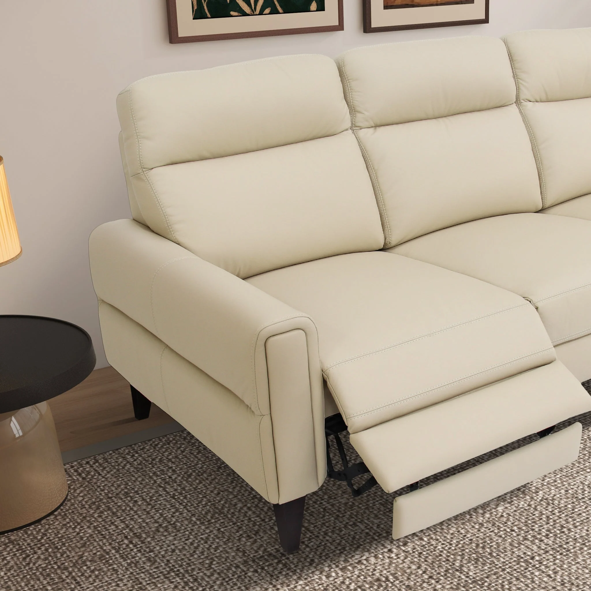 Elliot Incliner Sofa Left - Cream Leather - Image 4