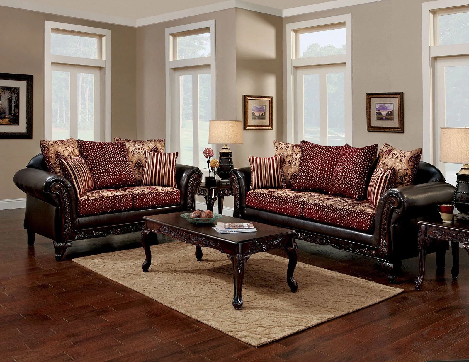 Ellis Burgundy/Brown/Dark Cherry Loveseat - Image 2