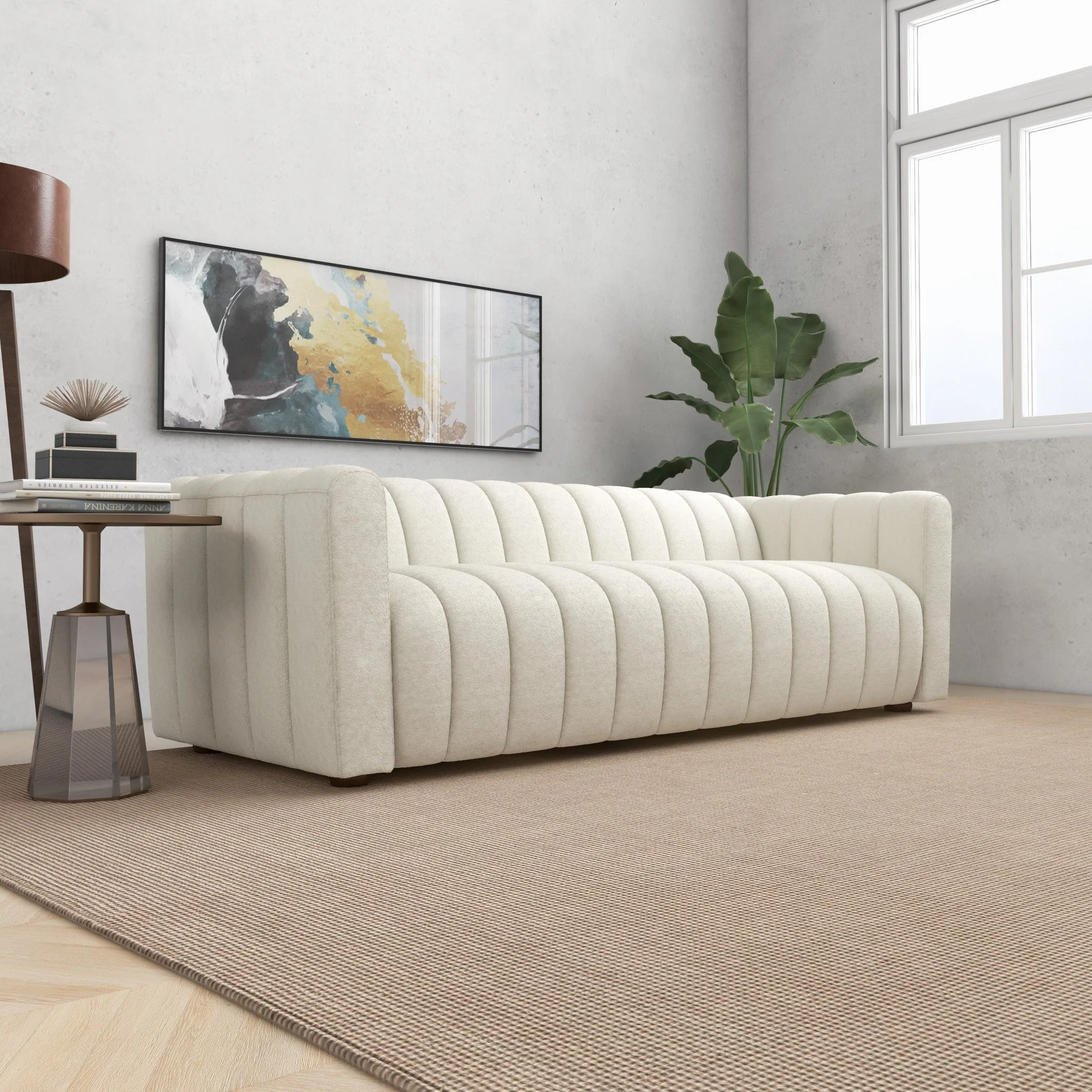 Elrosa Channel Tufted Beige Boucle Sofa - Image 5