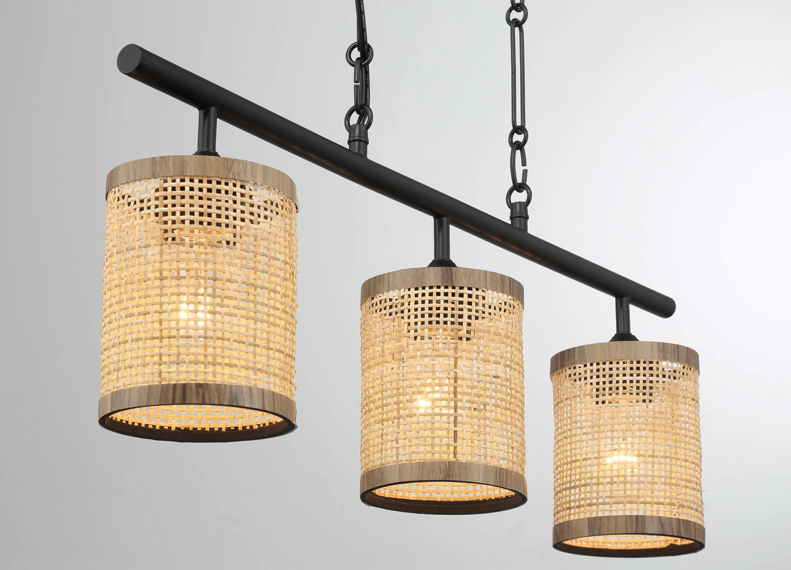 Elysian Three Lights Island With Natural Rattan Shade Farmhouse Chain Ceiling Lamp - Image 3