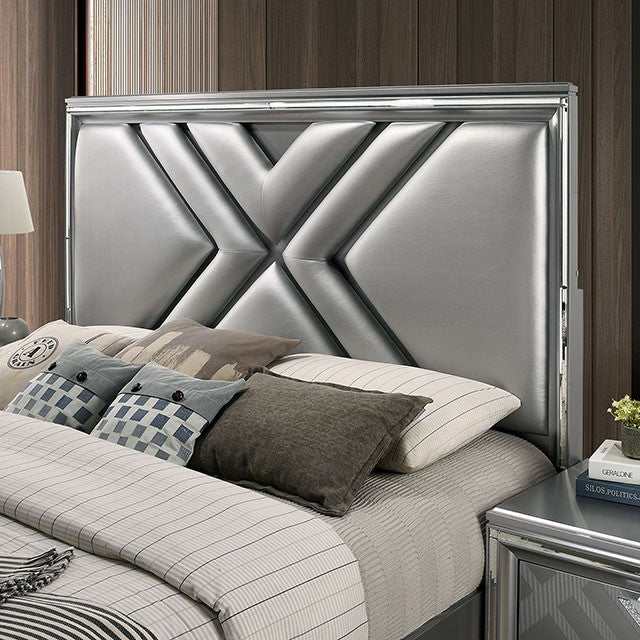 Emmeline Silver Queen Bed w/ HB LED Lights & FB Drawers - Image 5