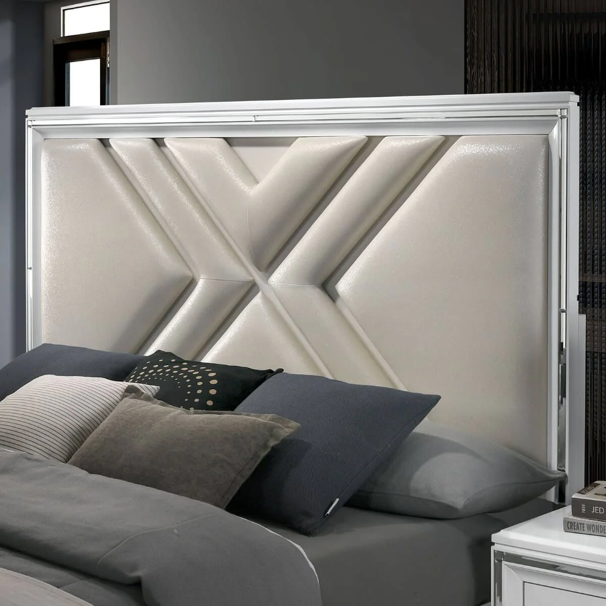 Emmeline White California King Bed w/ HB LED Lights & FB Drawers - Image 5