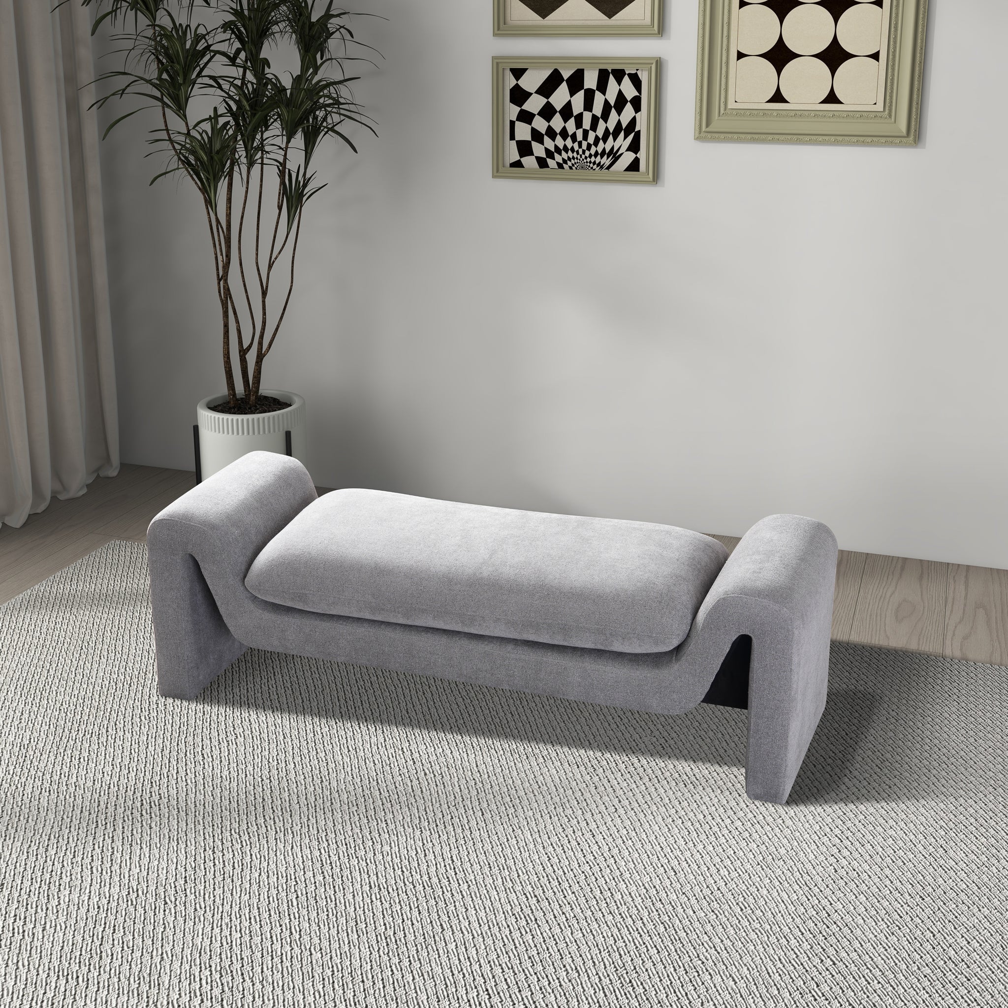 Emory Bench in Light Grey Boucle - Image 4