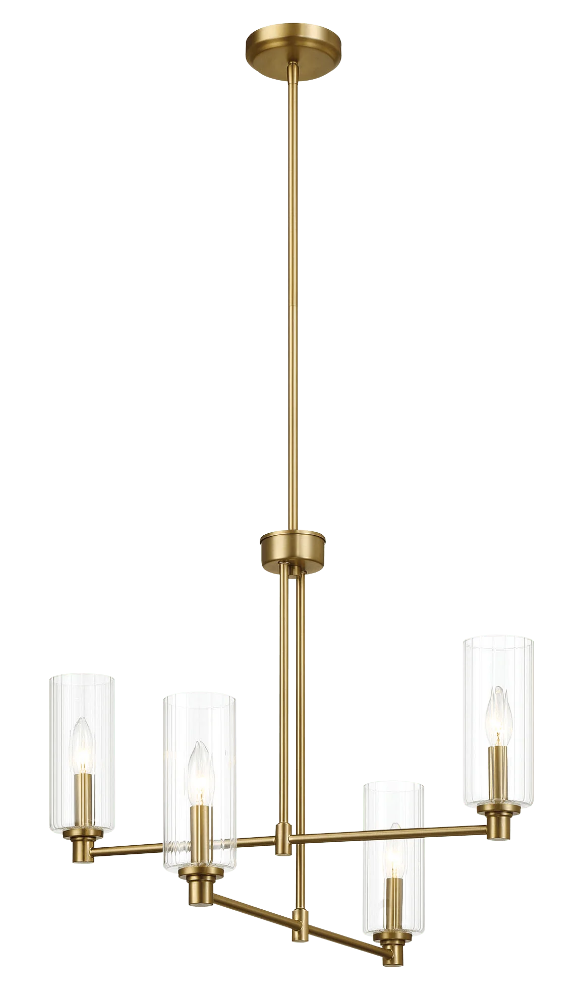 Enigma Four Lights Chandelier With Clear Ribbed Glass -Satin Brass - Image 2