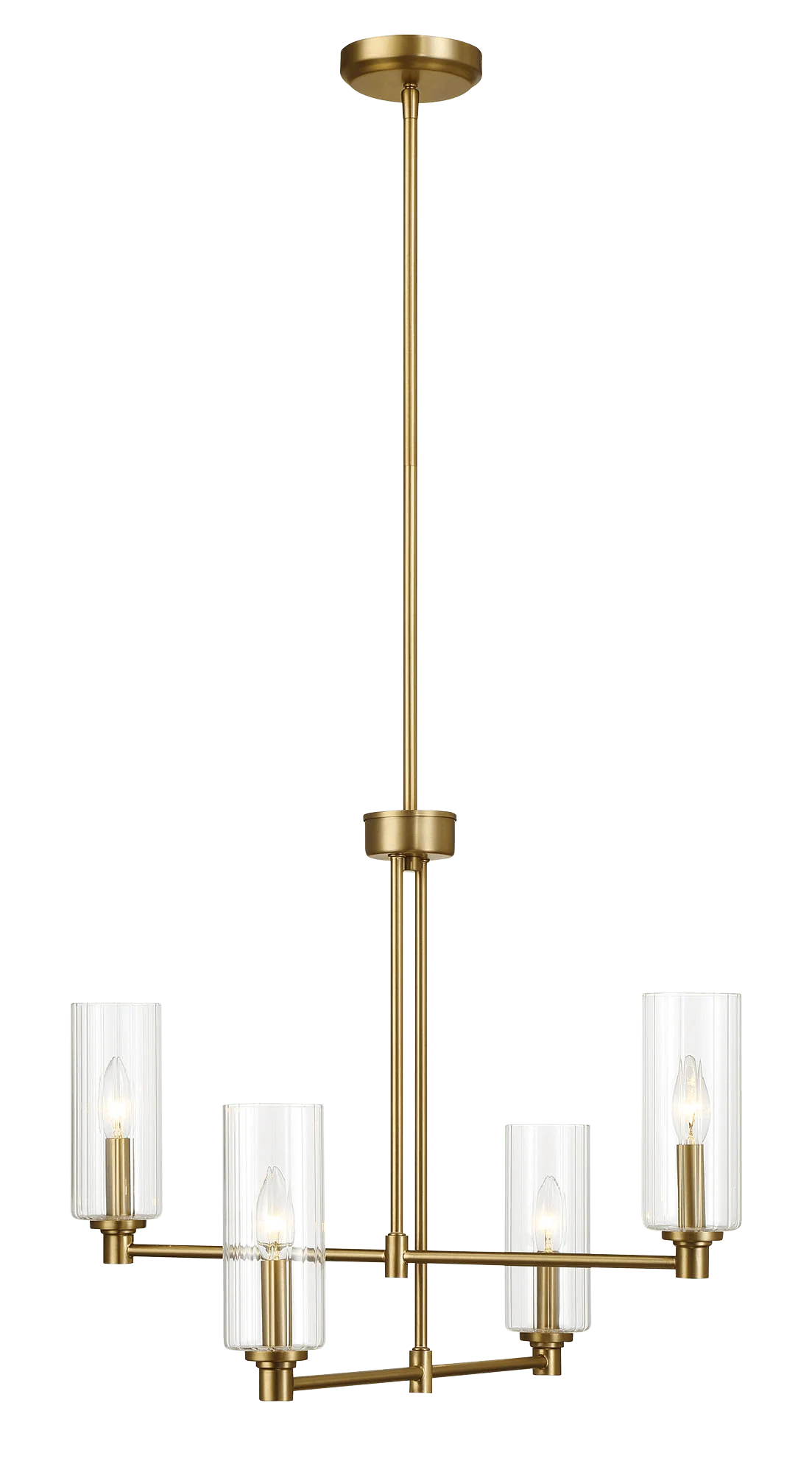 Enigma Four Lights Chandelier With Clear Ribbed Glass -Satin Brass - Image 3