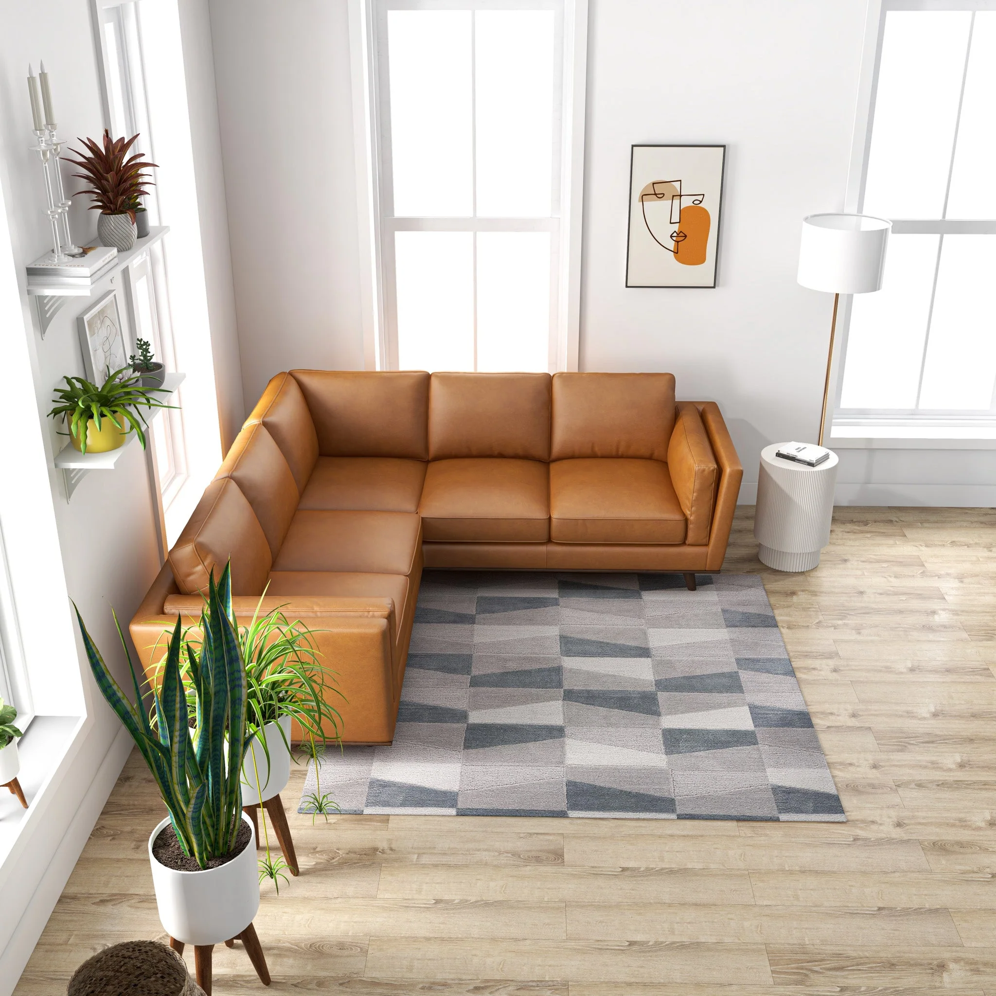 Erman Tan Leather Corner Sofa - Image 2