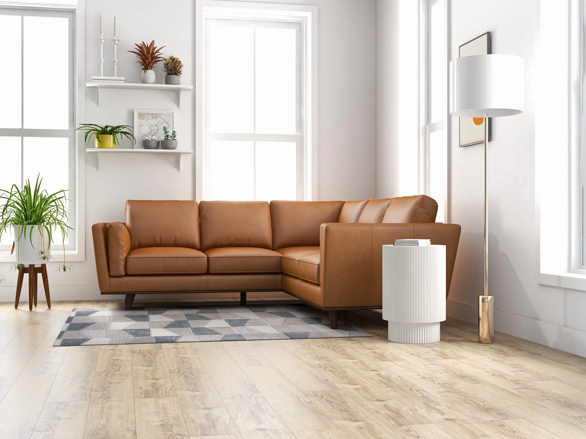 Erman Tan Leather Corner Sofa - Image 4